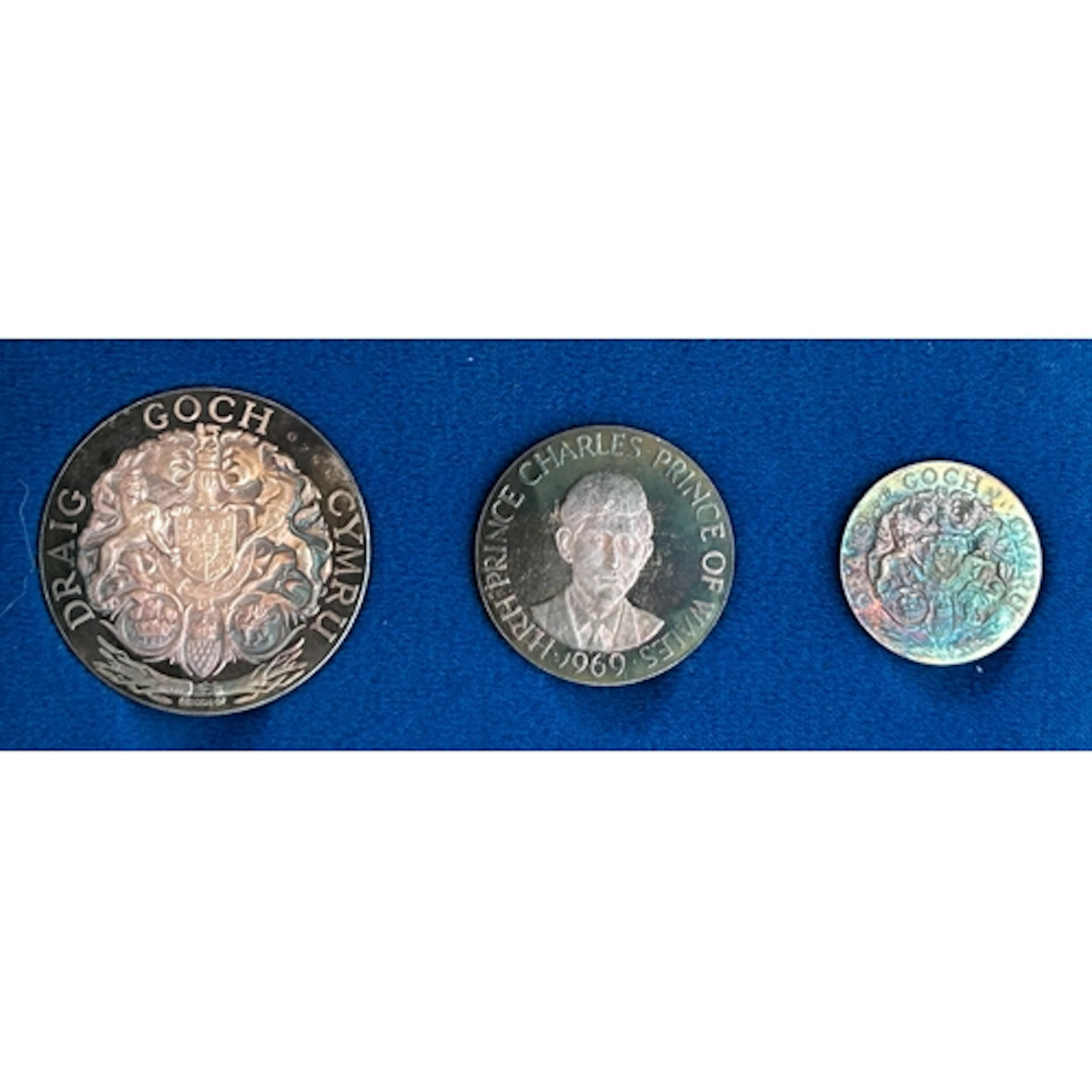 1969 Investiture of HRH Prince Charles silver three-medallio...