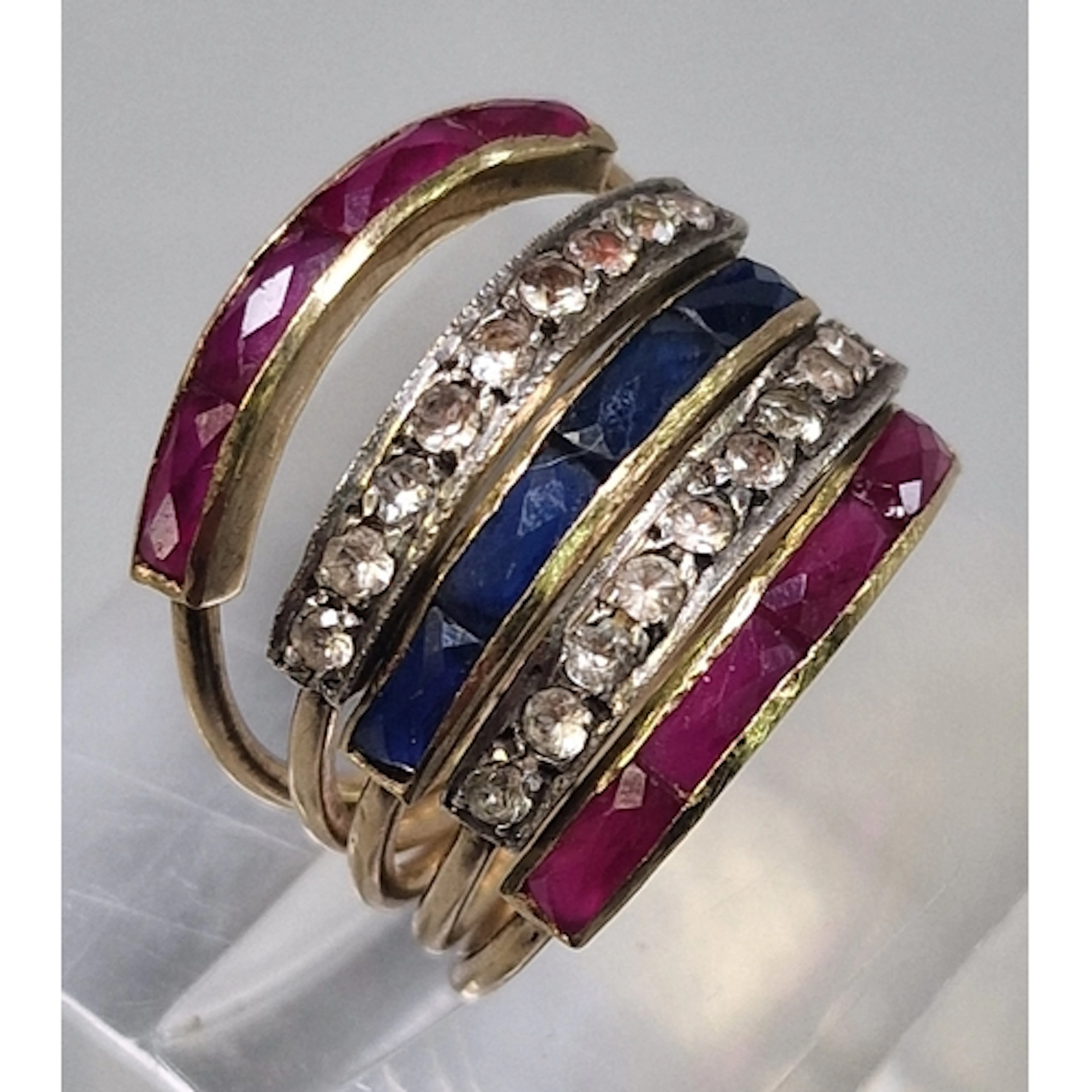 Yellow metal (tested as 14ct gold) Harem or puzzle ring with...