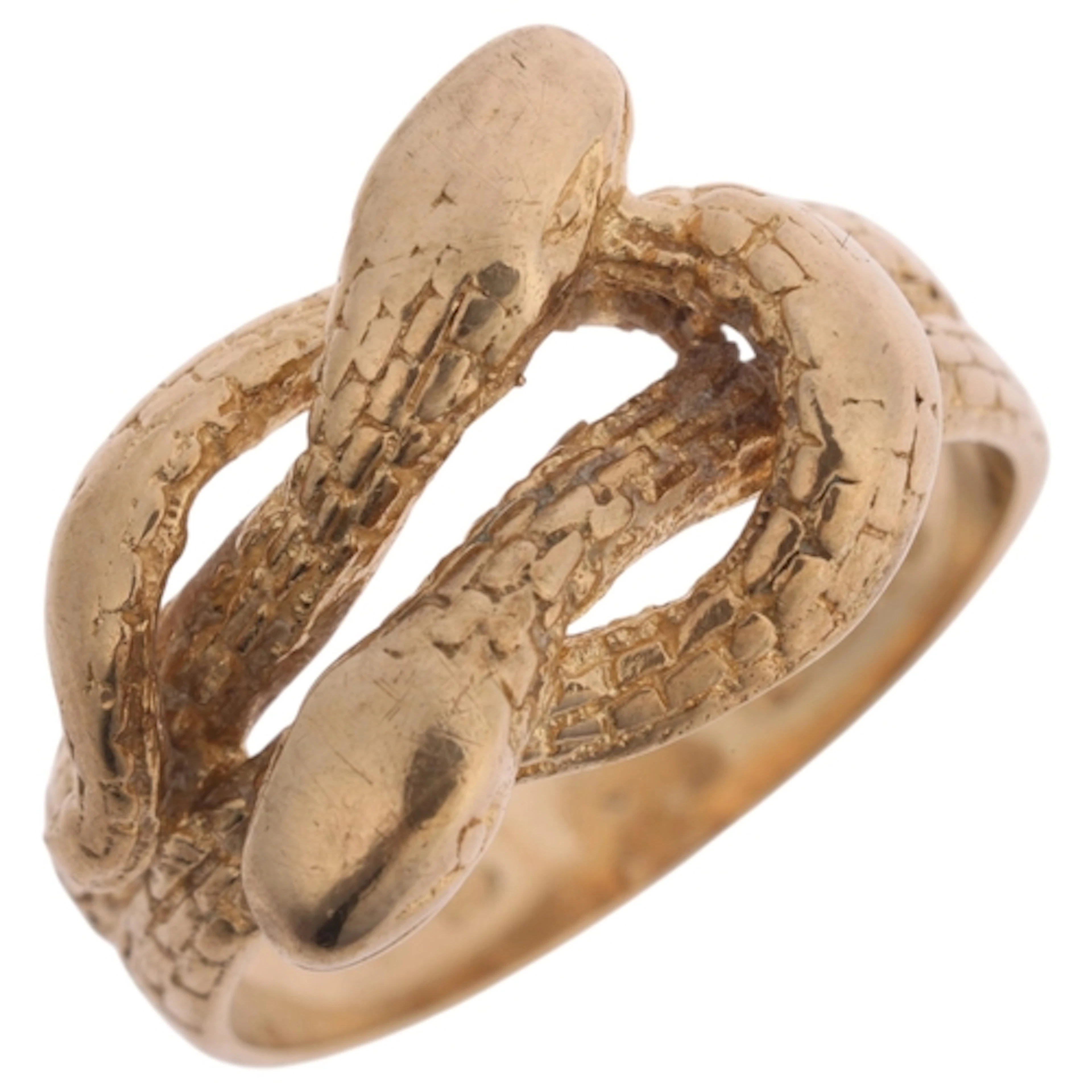 A Vintage 9ct gold double snake ring, maker SJ, London 1975,...