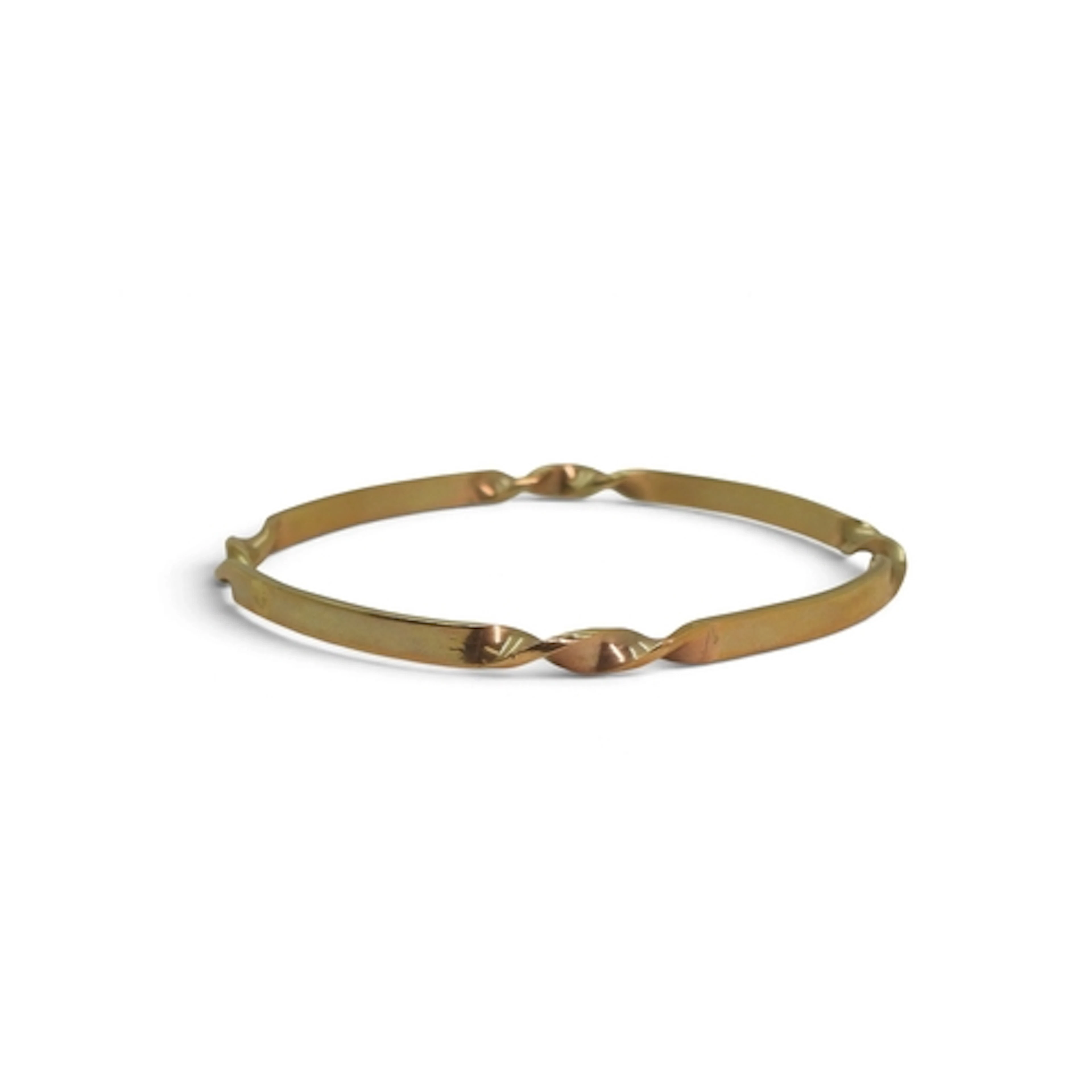 A yellow metal twist pattern bangle, diameter 6cm, weight 11...