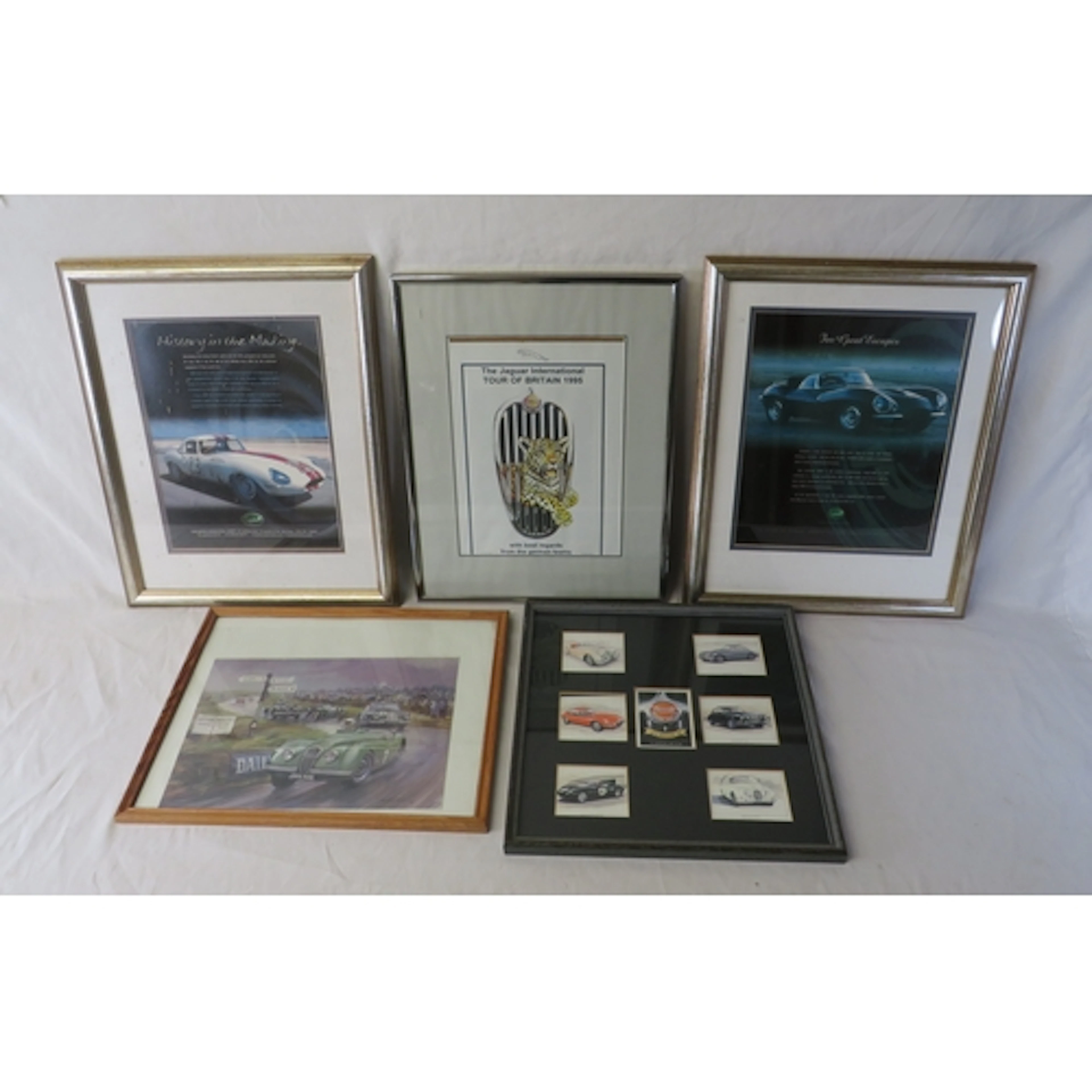 5 F/g Vintage Jaguar Car Prints, largest approx. 34.5cm W x ...