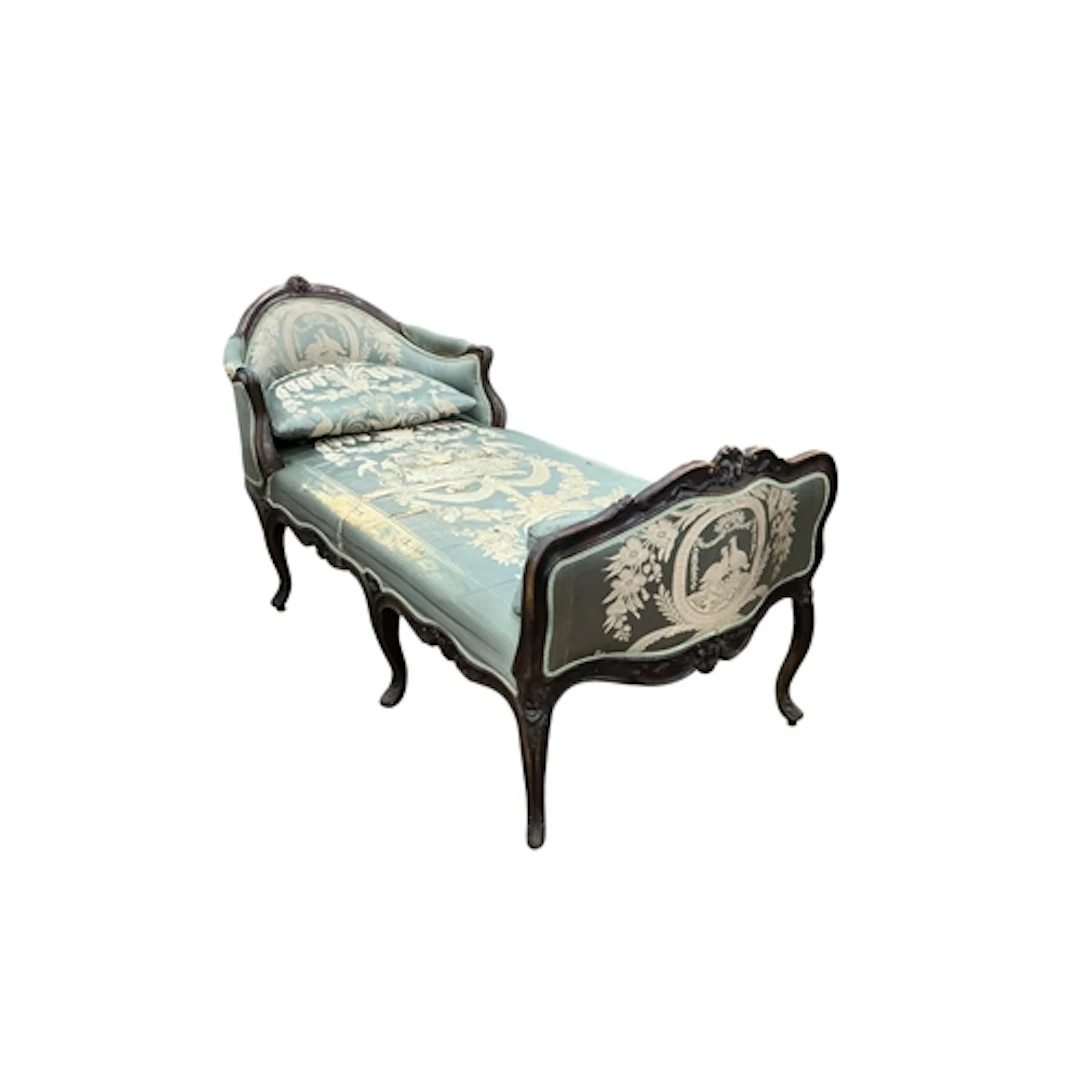 A 19th century French beech daybed, width 183cm, depth 80cm,...