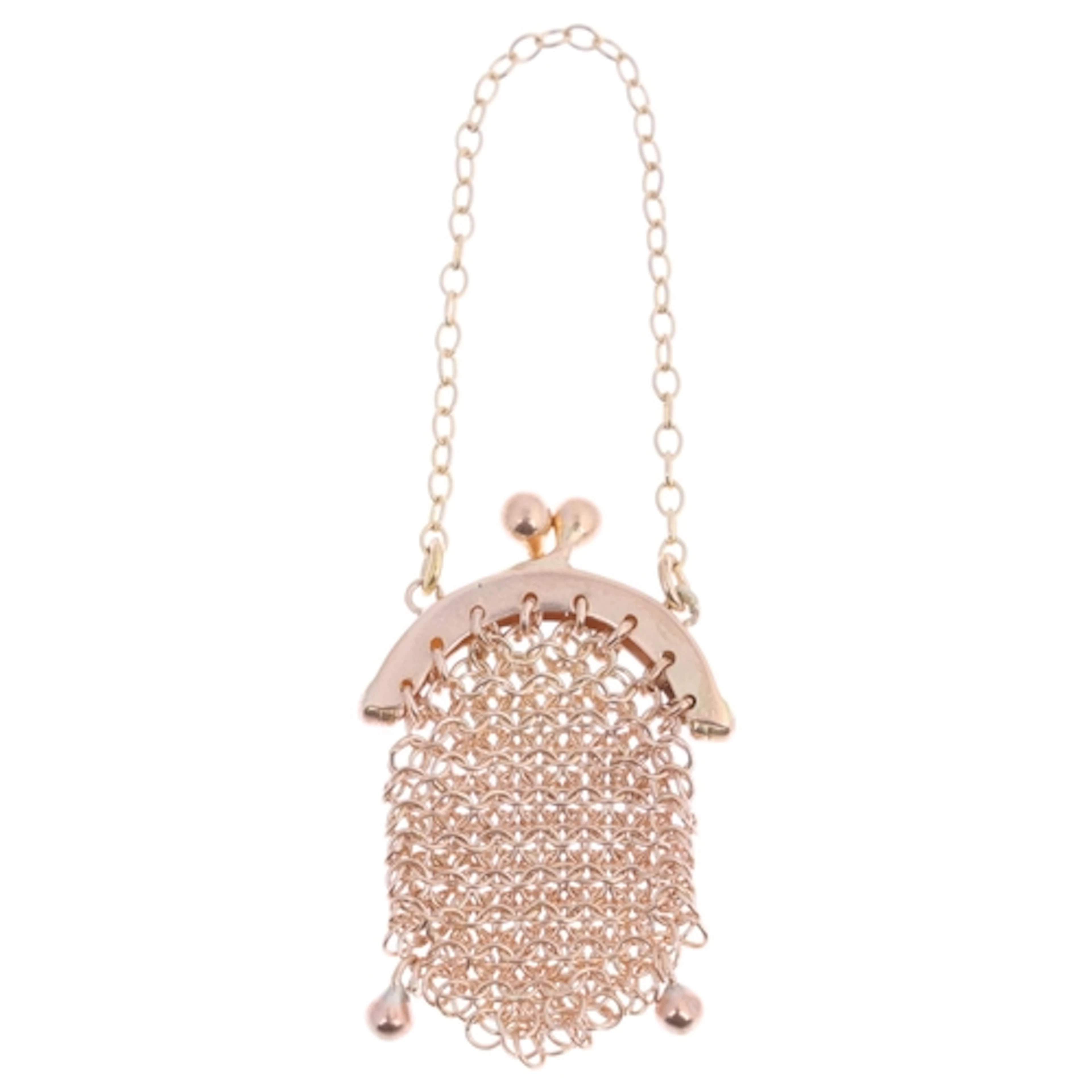 A Vintage 9ct gold miniature chainmail evening bag fob/penda...