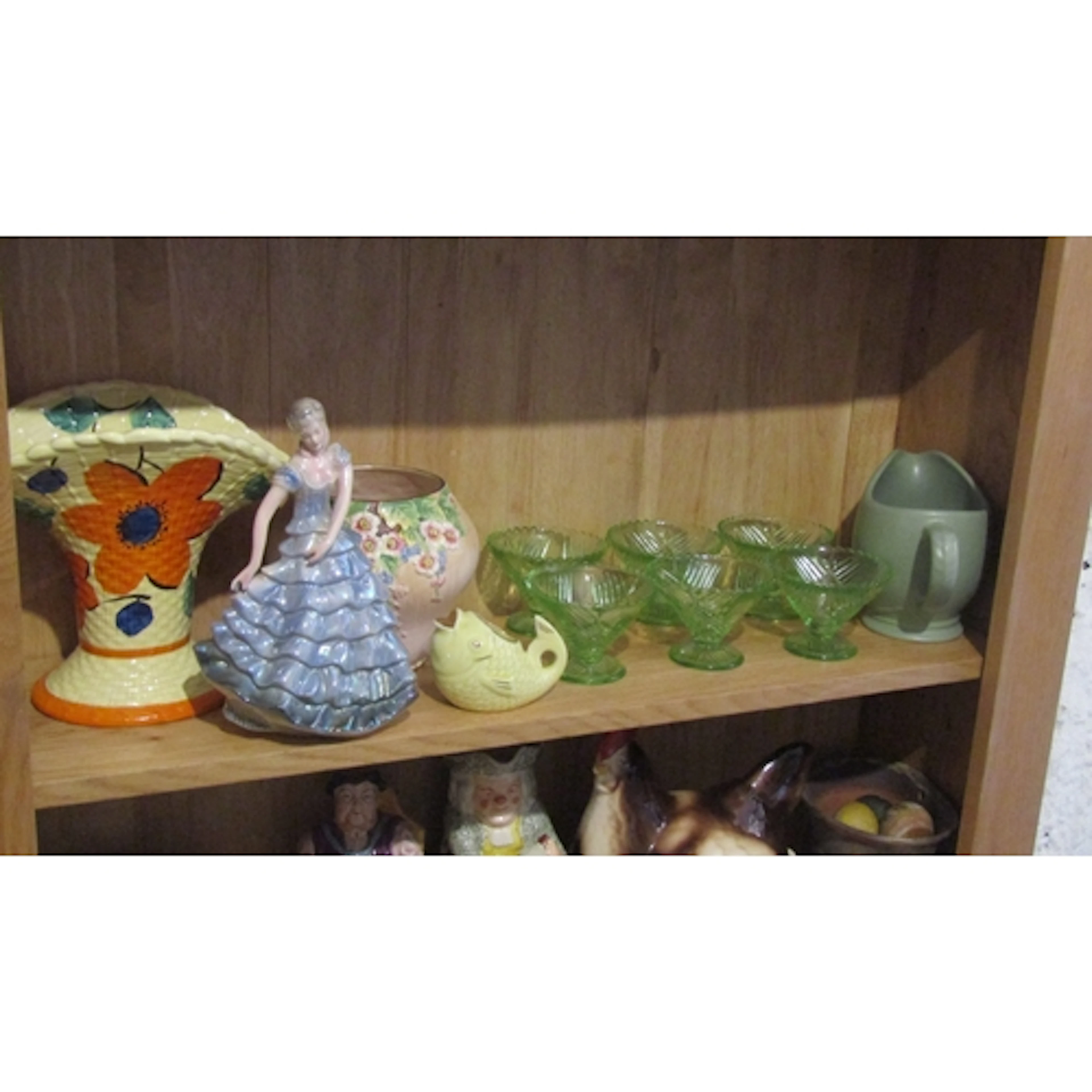 Shelf of Various Crystal and Porcelain Including Figure of D...