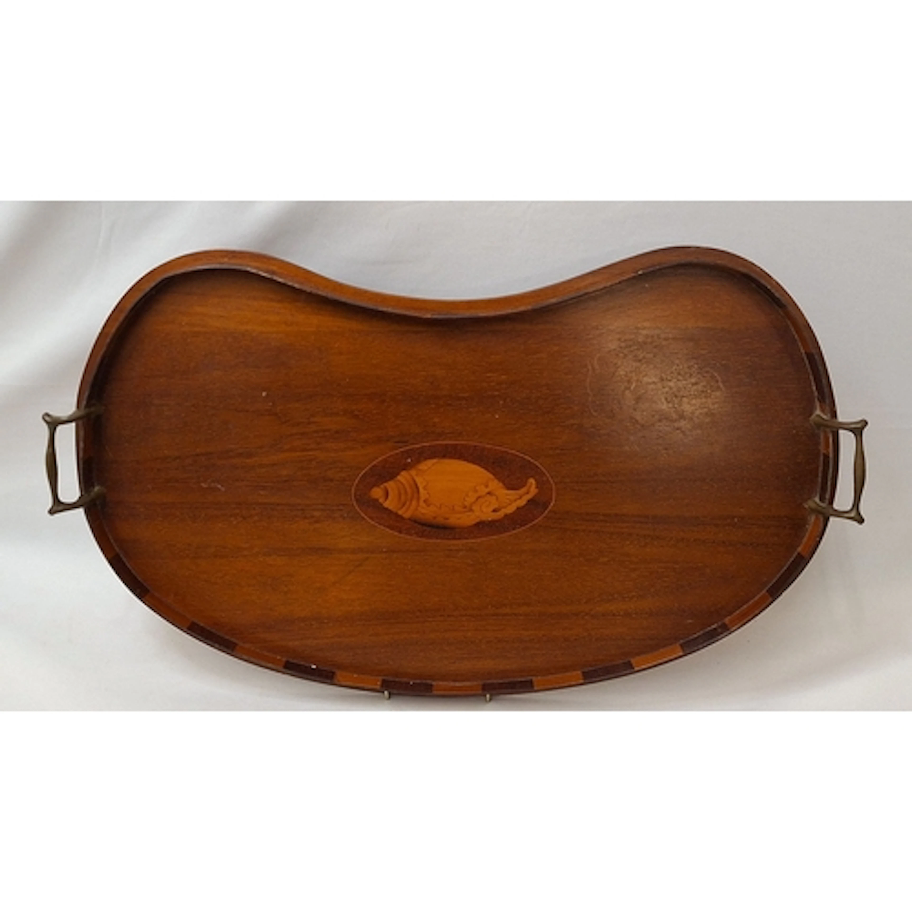 Antique Edwardian Kidney Shaped Mahogany Inlaid Tea Tray wit...