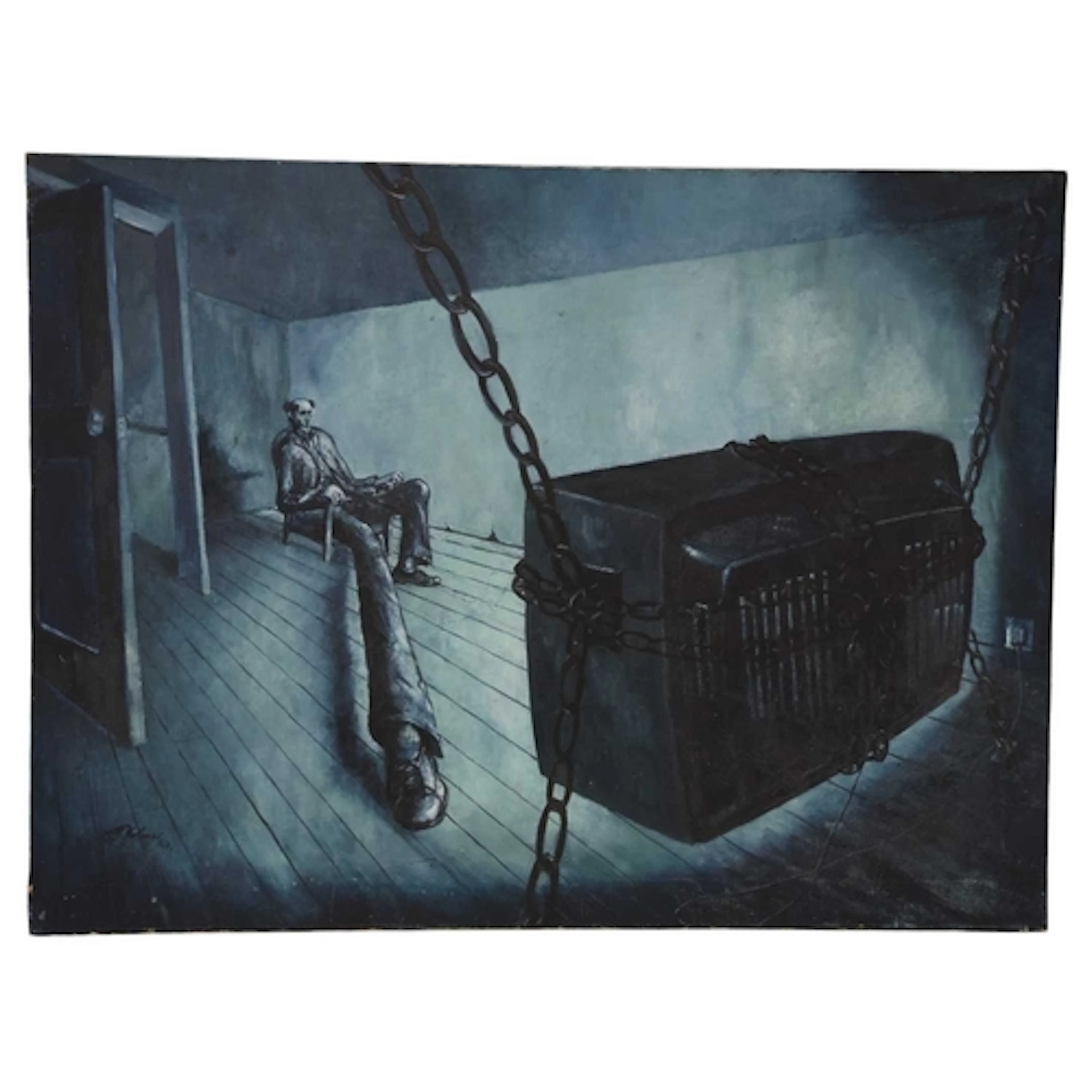 Holmes (20th Century) - Surrealist scene of a man watching t...
