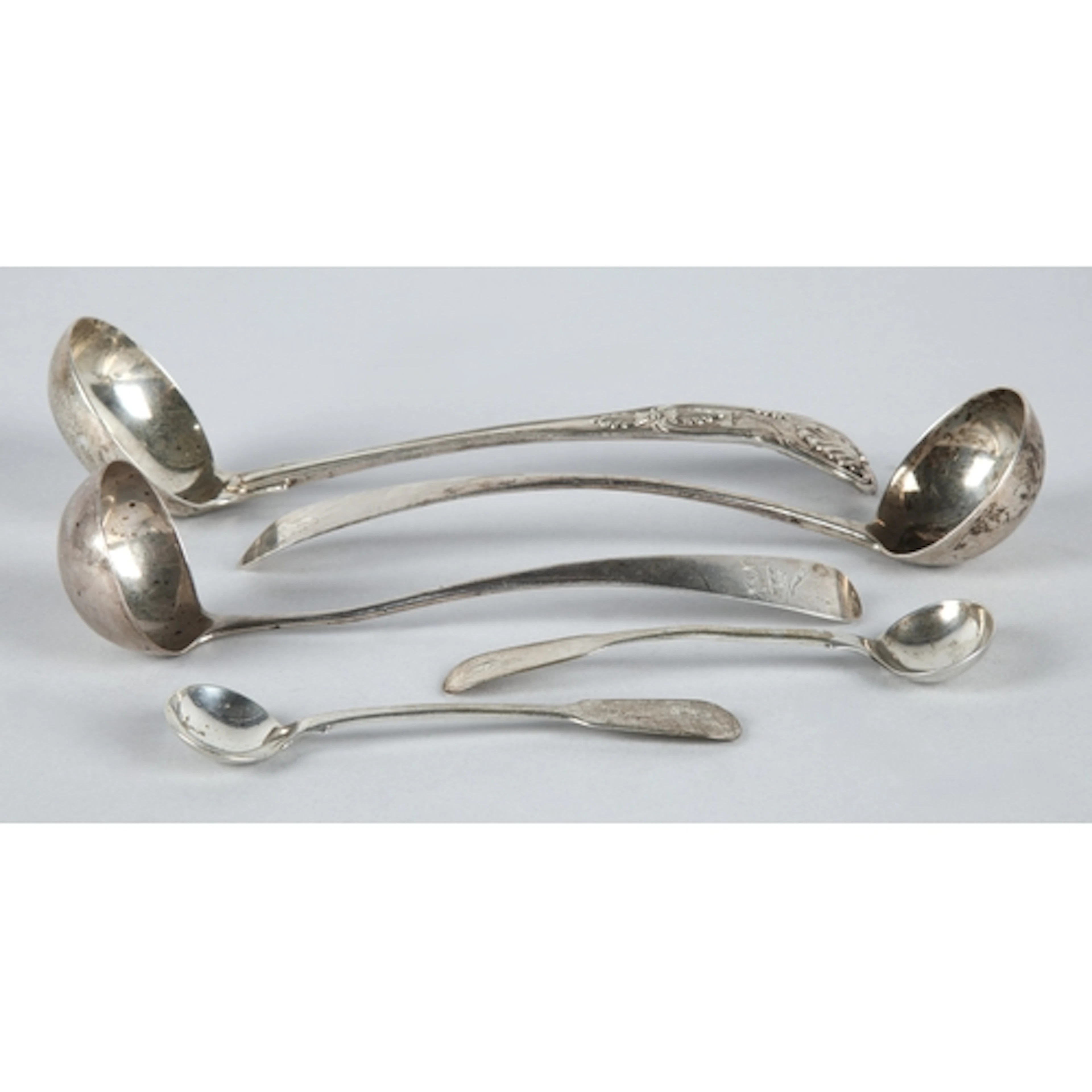 Two Scottish Georgian Old English pattern silver toddy ladle...
