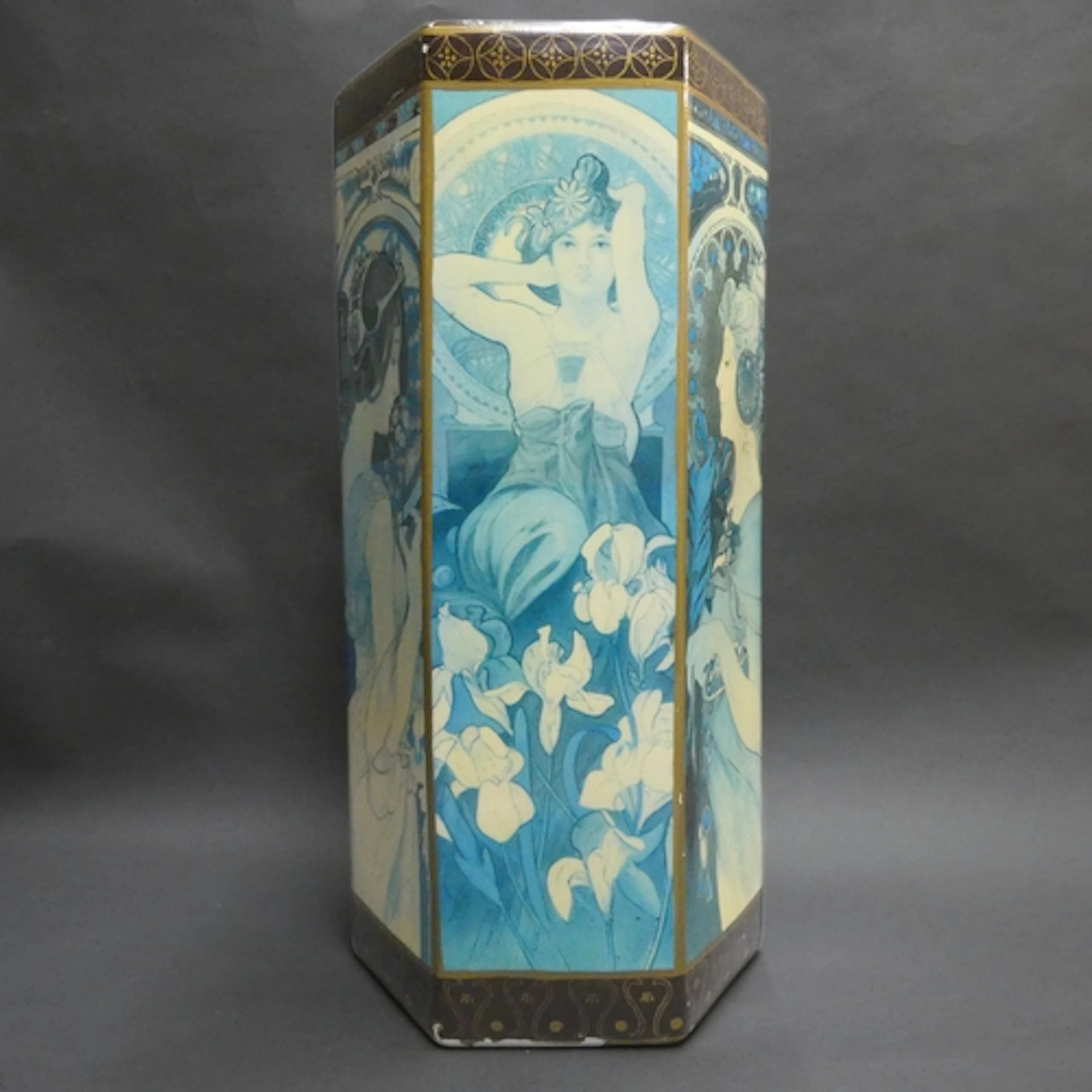 An Art Nouveau design hexagonal glazed ceramic stick stand, ...
