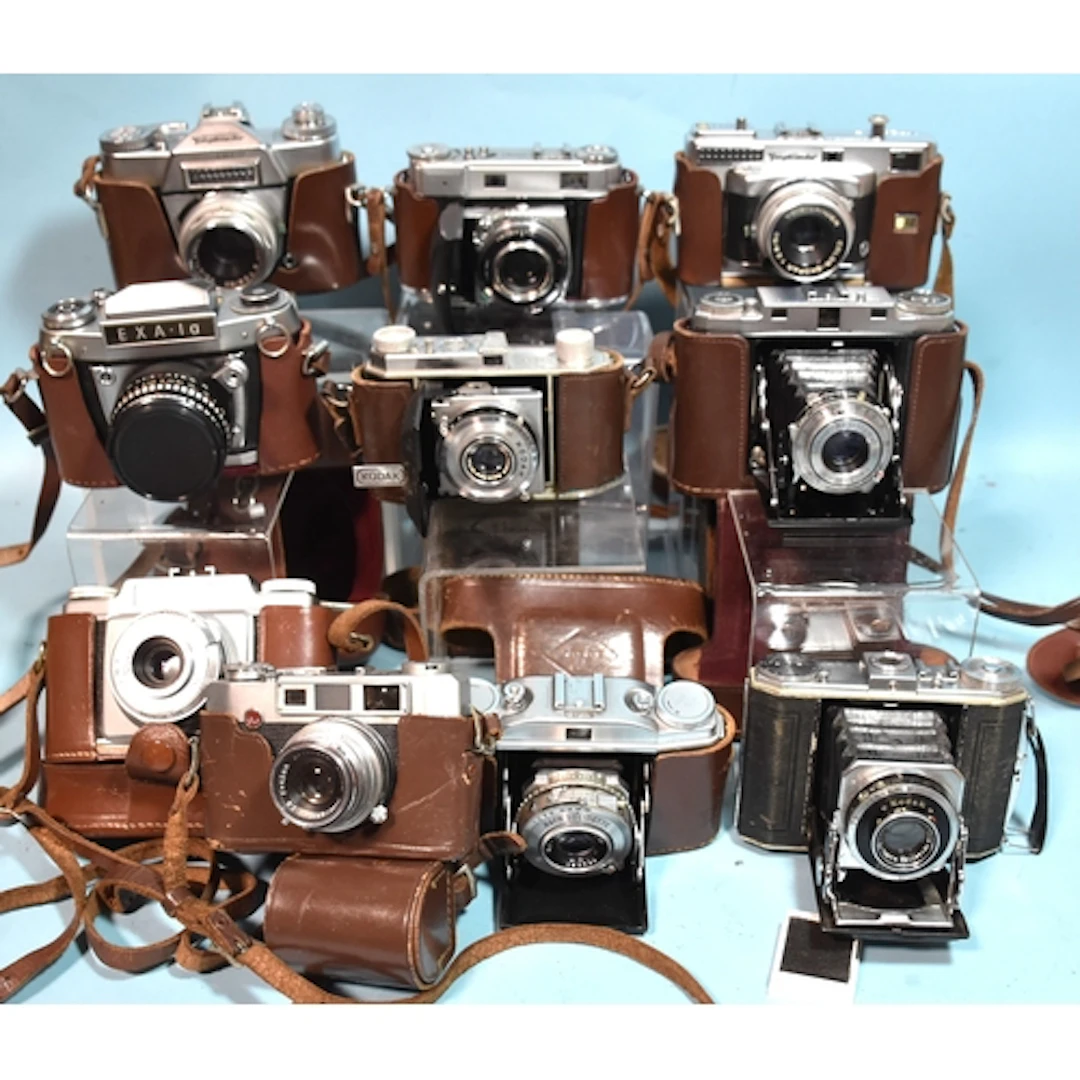 Ten cameras by Voightländer, Pax, Kodak, Agfa, Exa, (al...