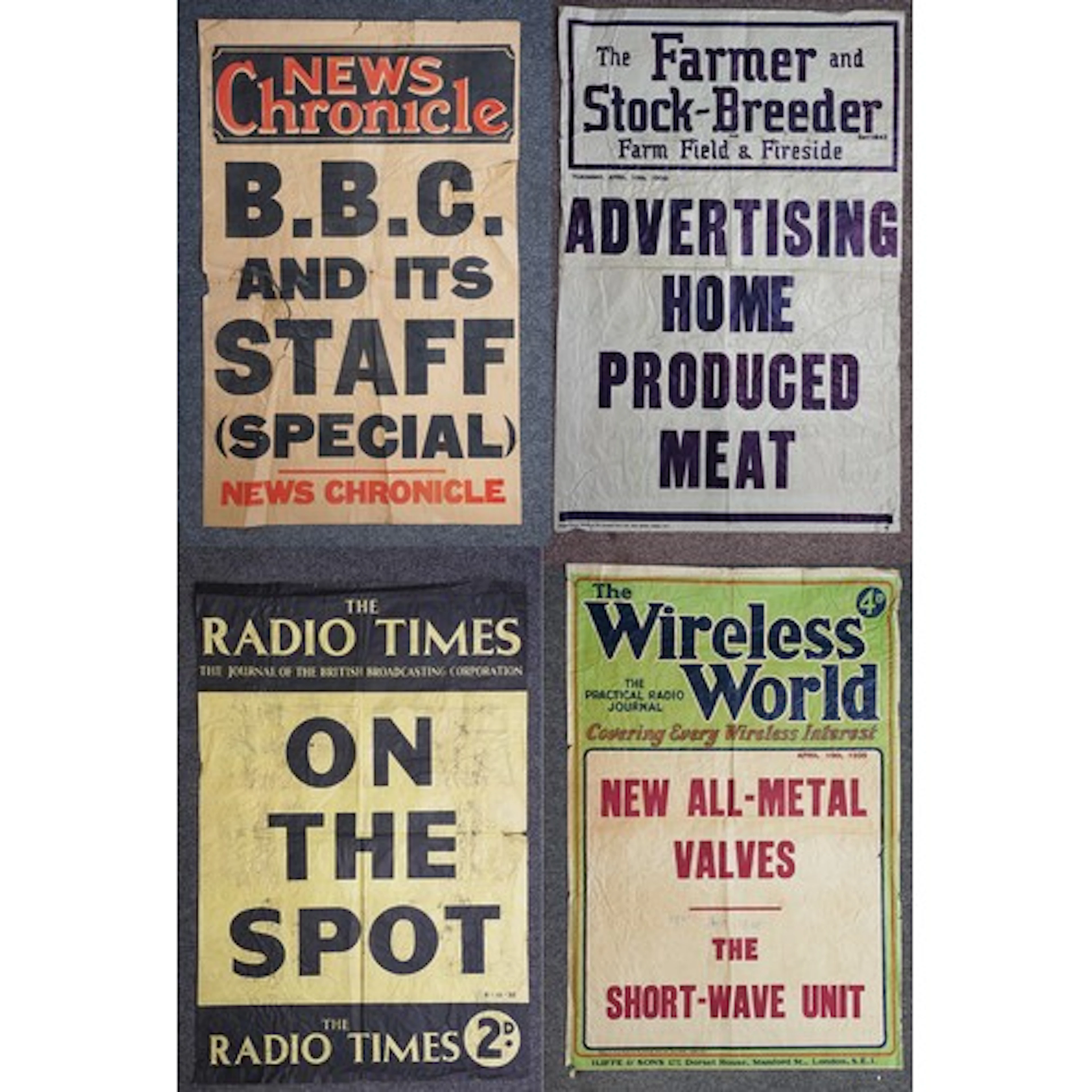 Four newspaper headline posters to include The Wireless Worl...