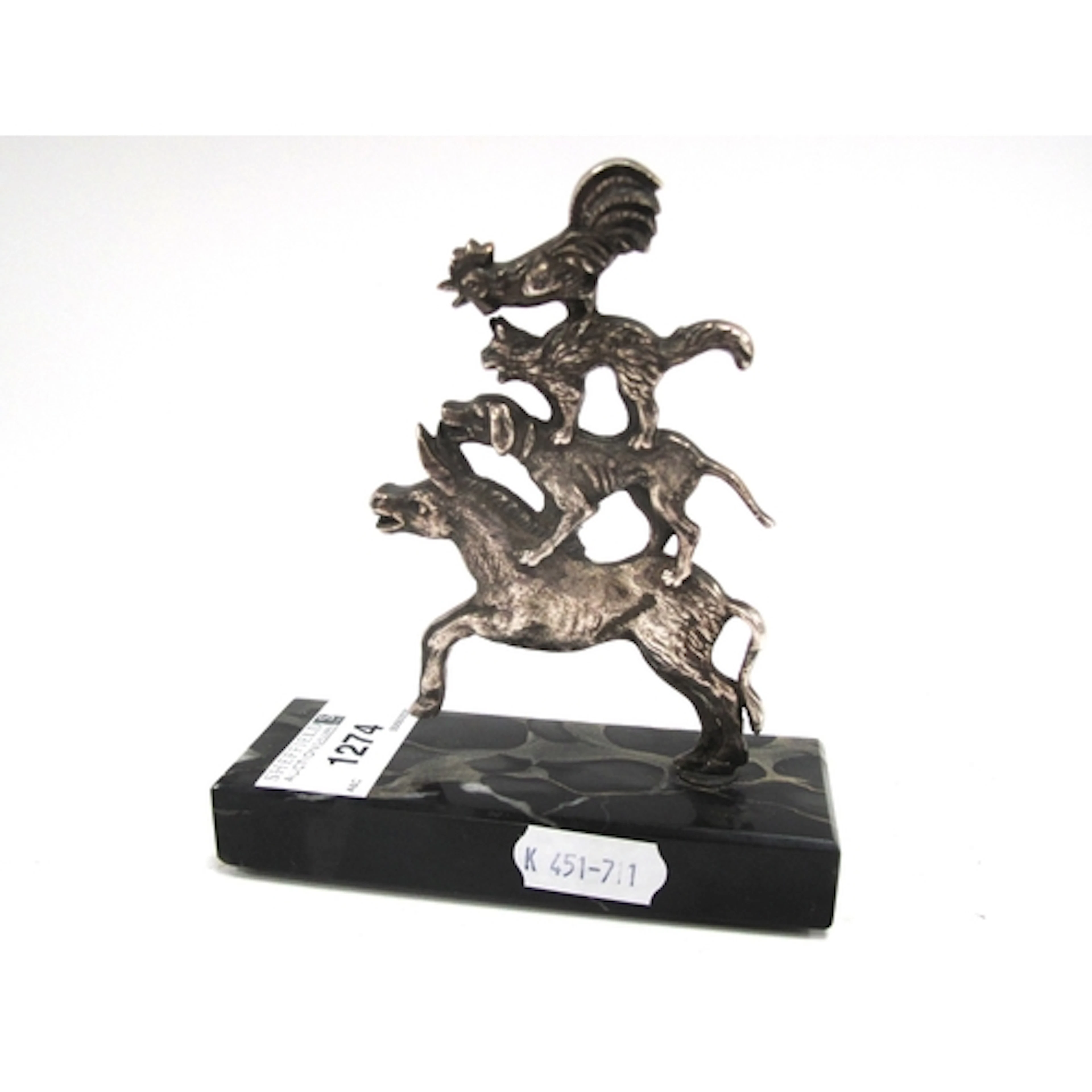 White Metal Bremen Musicians Figure Group. featuring four an...