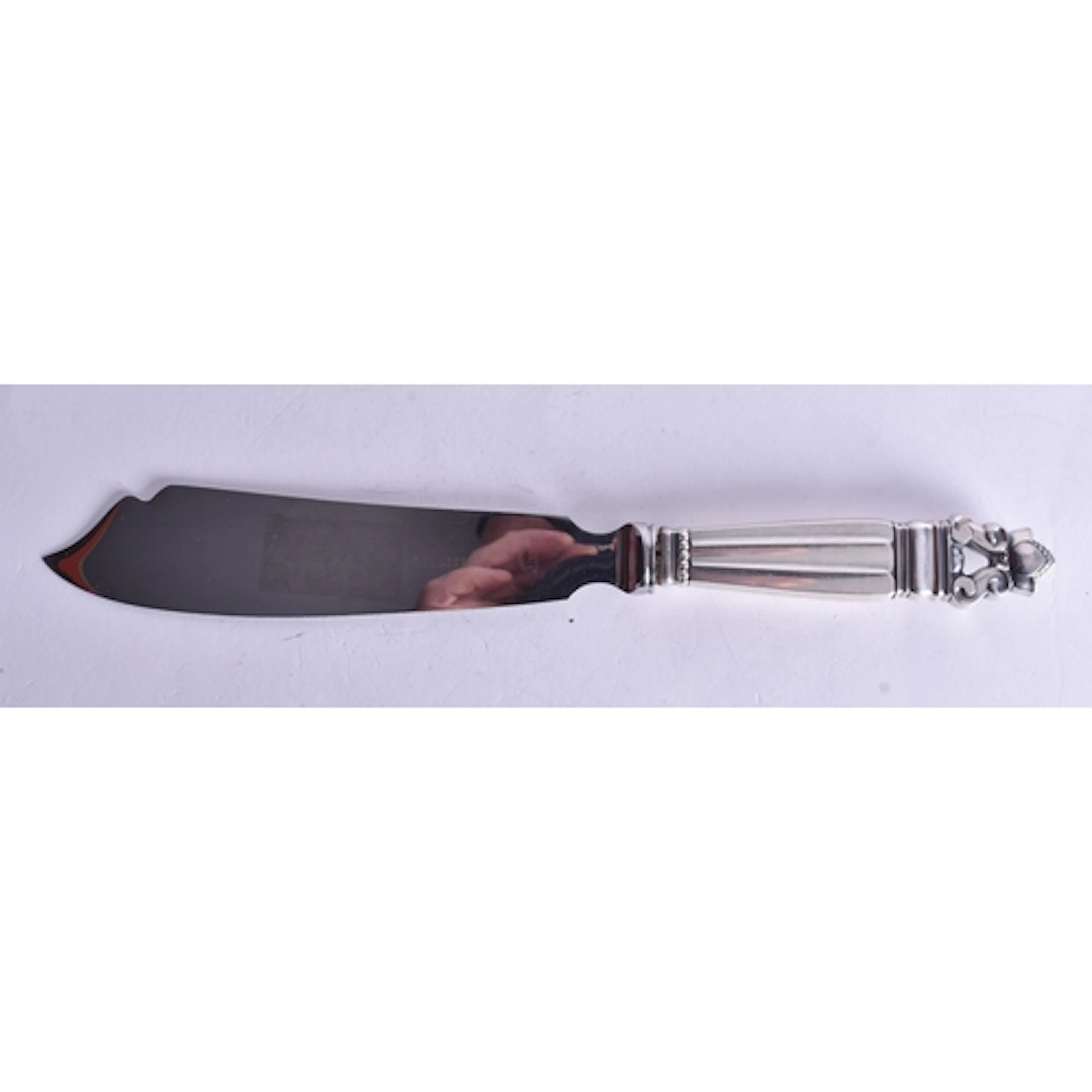 A Danish Silver Handled Cake Knife by Georg Jensen with Stai...