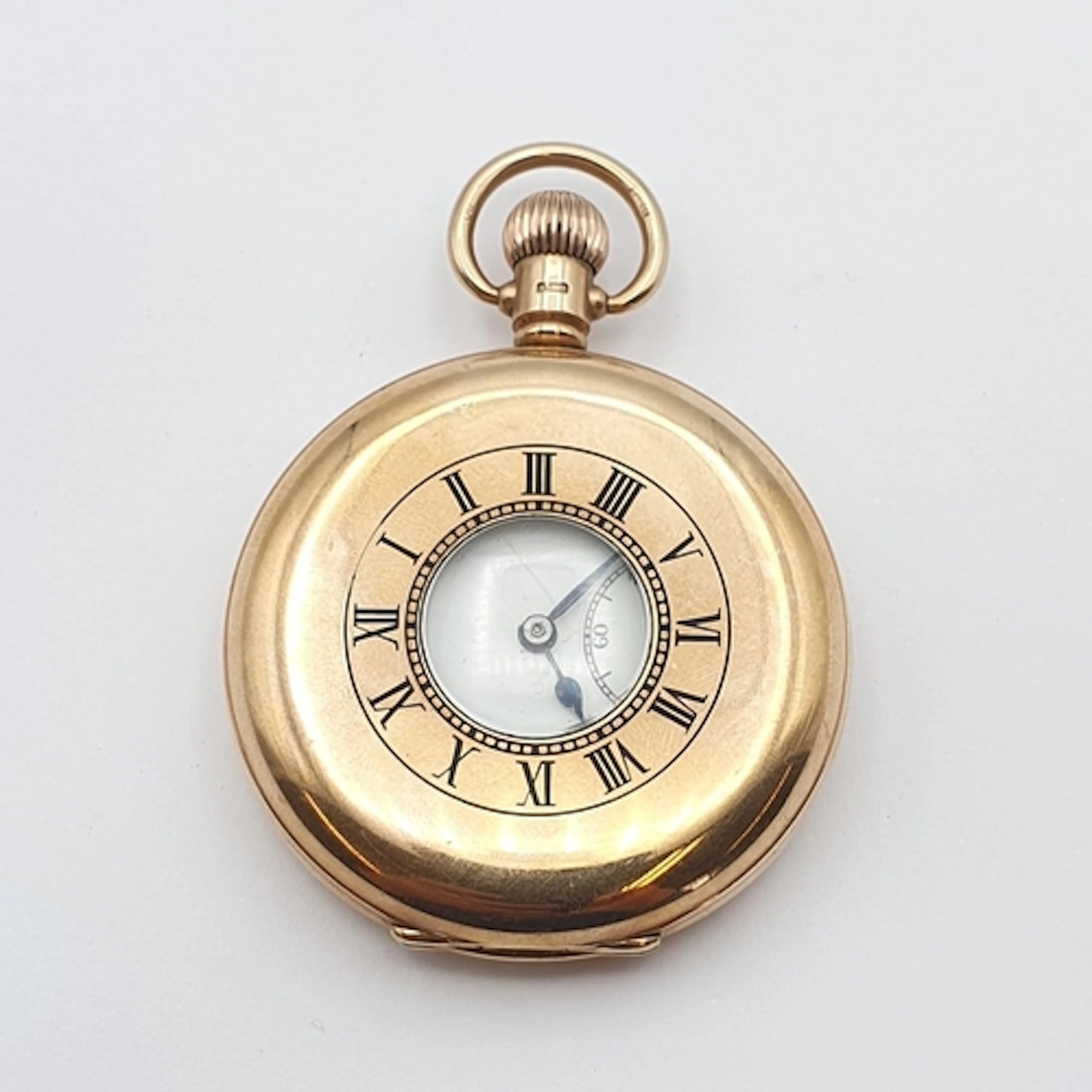 A 1930's Minerva half hunter, keyless wind, Pocket Watch the...