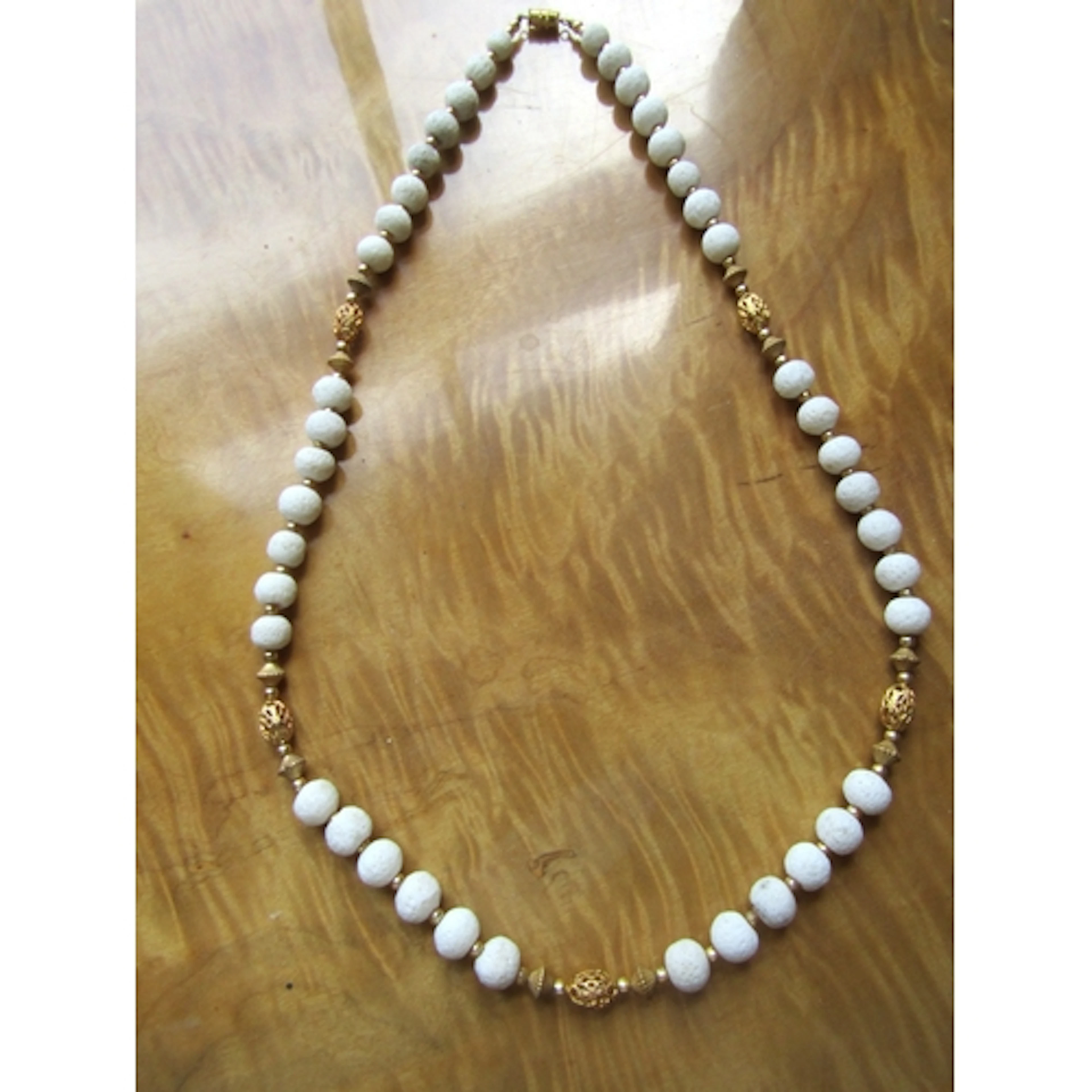 Silver Gilt White Coral Ladies Bead Necklace