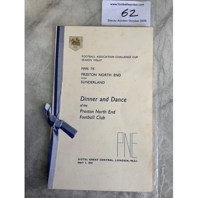 Preston 1937 FA Cup Final Football Menu: Held in London the ...