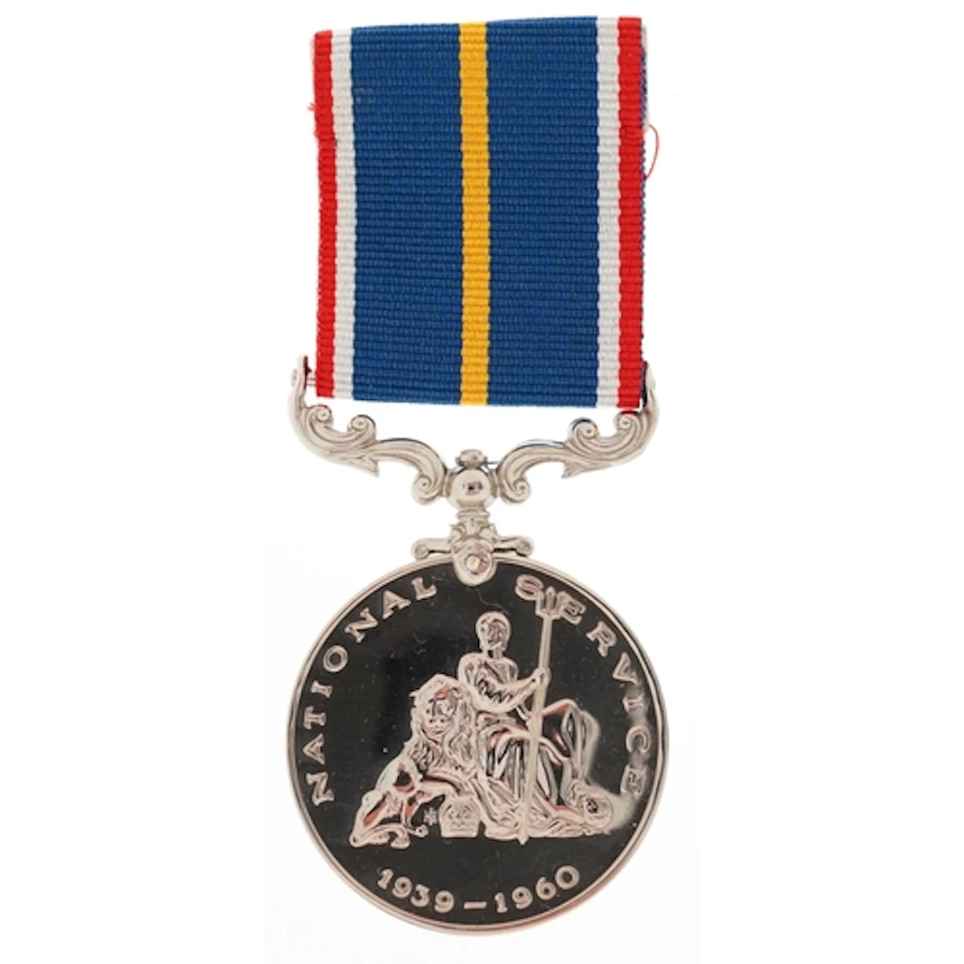 Military interest National Service medal with box, unengrave...