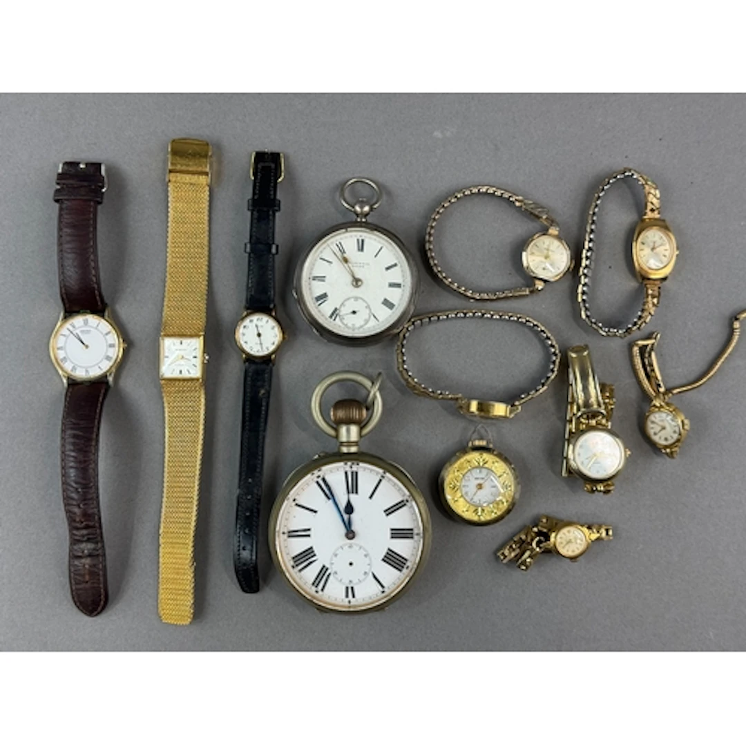 Watches: a silver cased open faced key wind pocket watch, Bi...