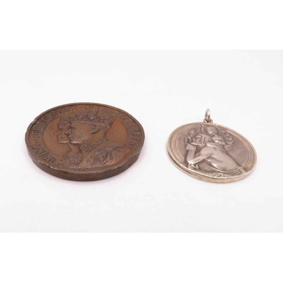 Silver pendant medallion, together with a Coronation medal