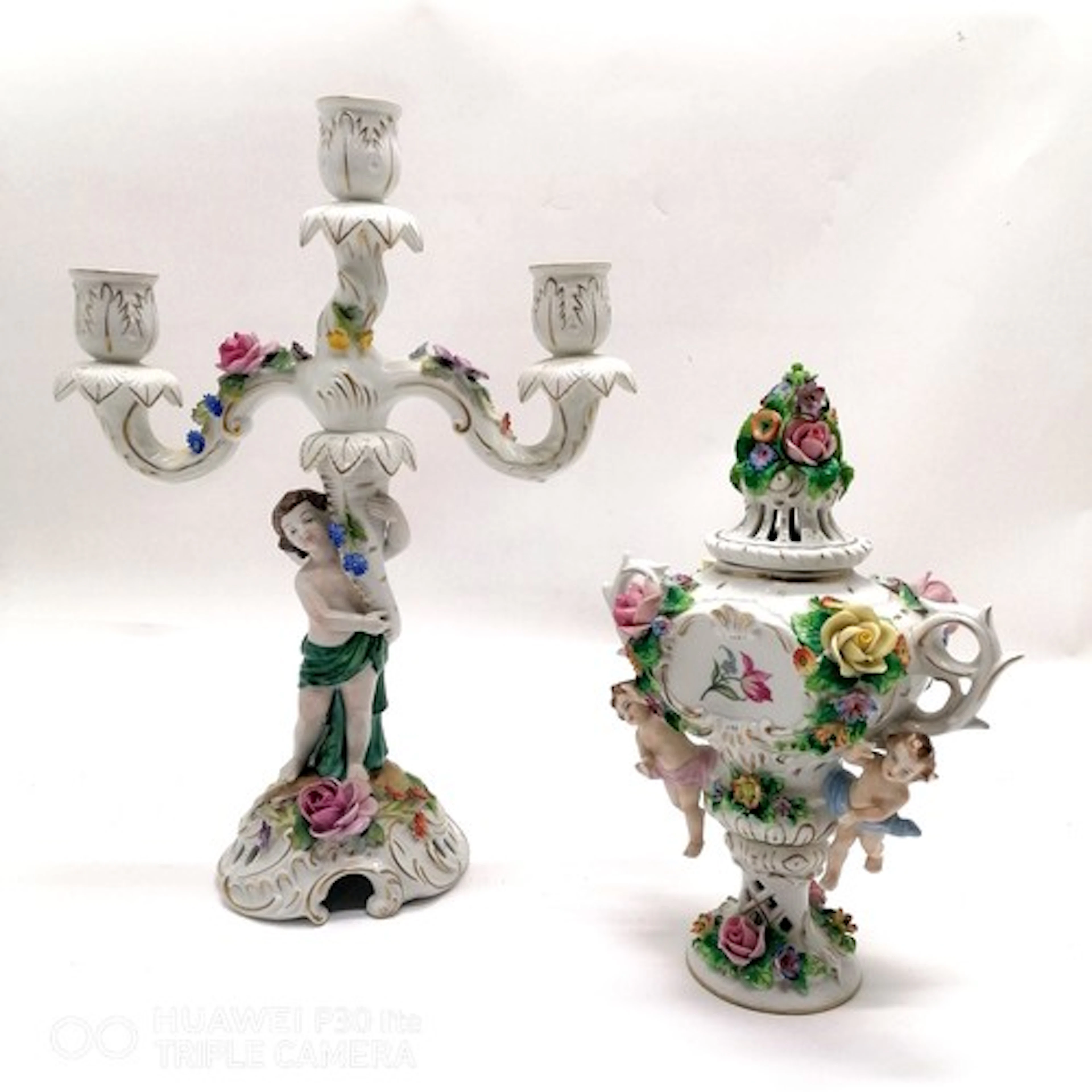 Schierholz candelabra - 35.5cm t/w Capodimonte 2 handled che...