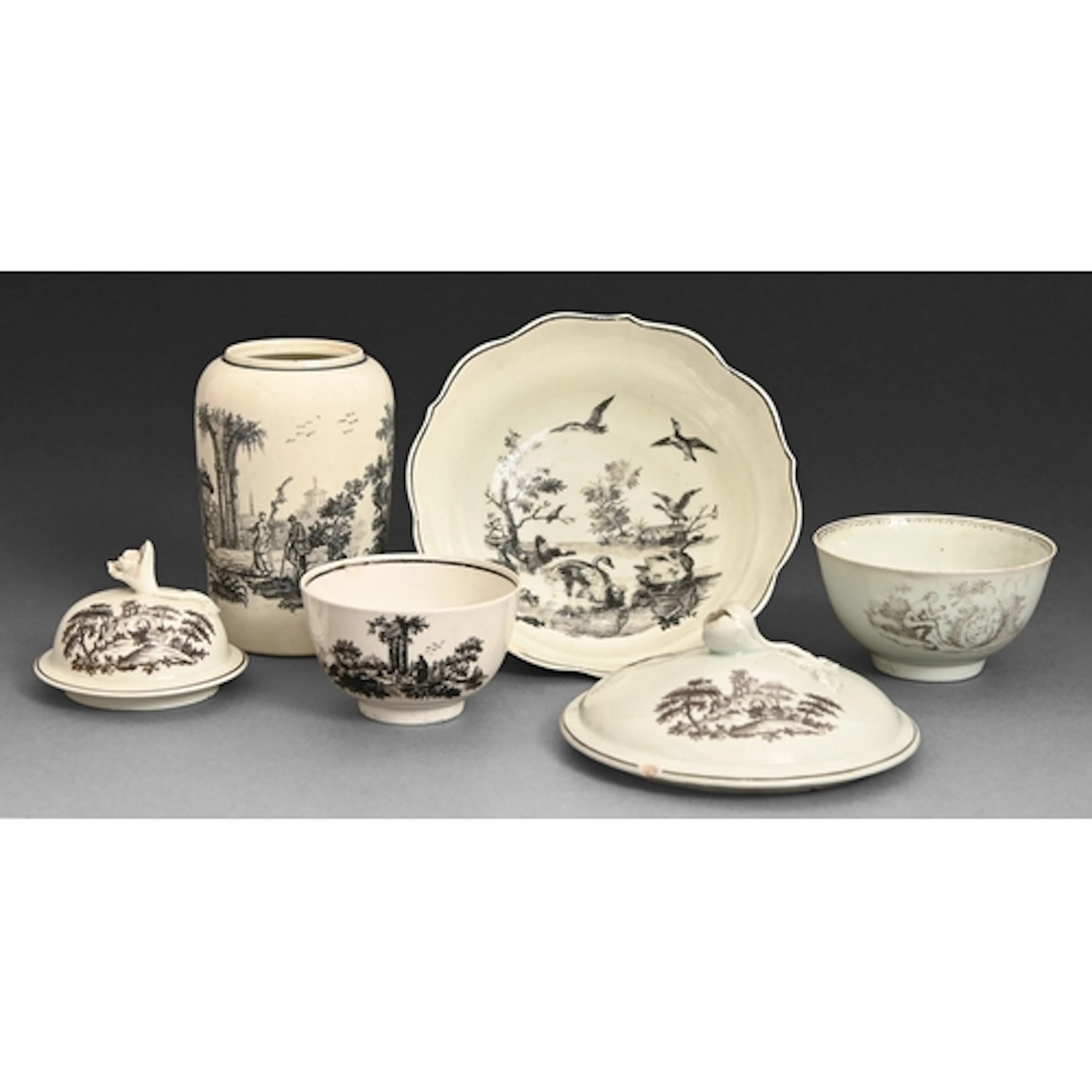 A Worcester 'Smoky Primitive' tea bowl, c1753-1755, transfer...