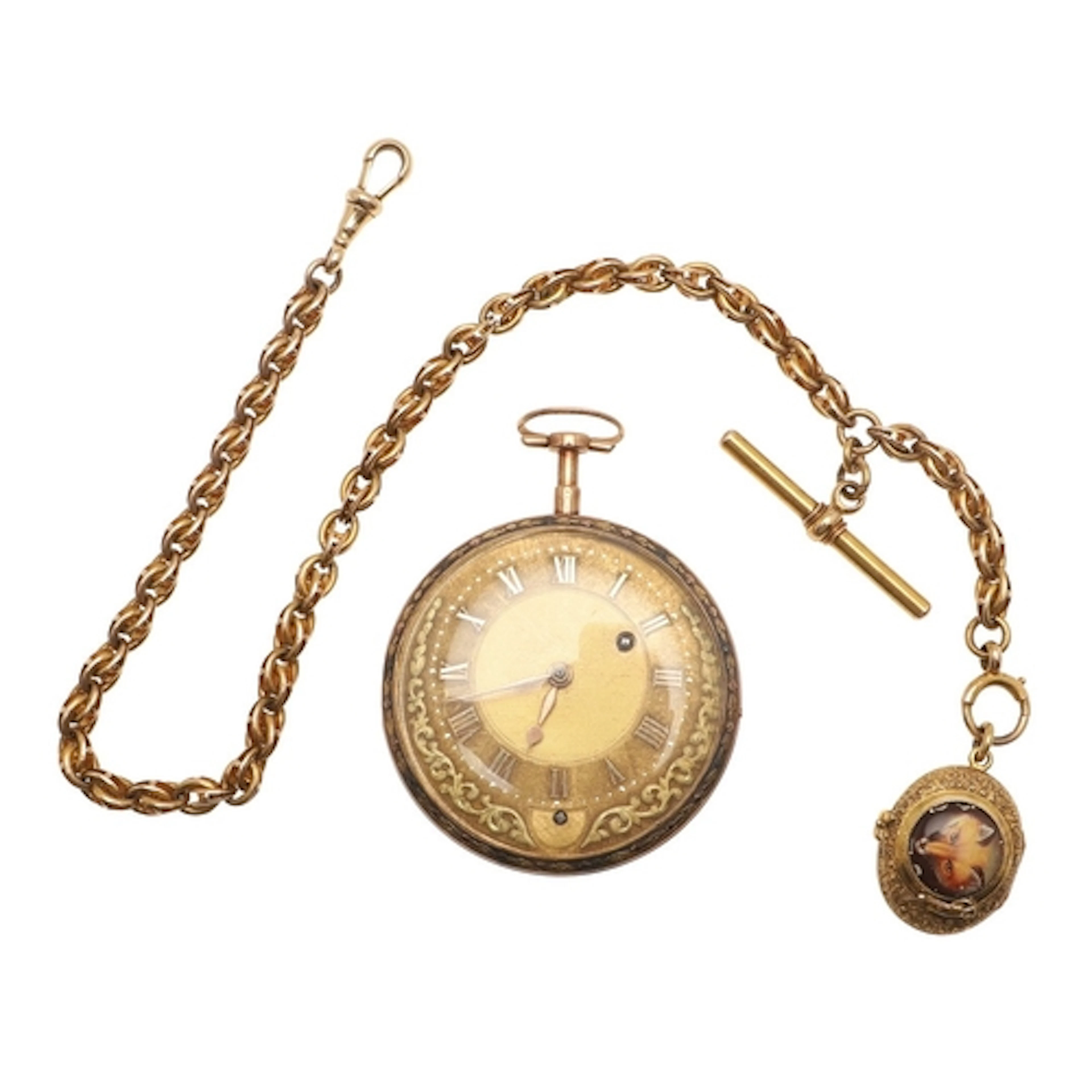 A 19TH CENTURY GOLD OPEN FACED POCKET WATCH. the textured di...