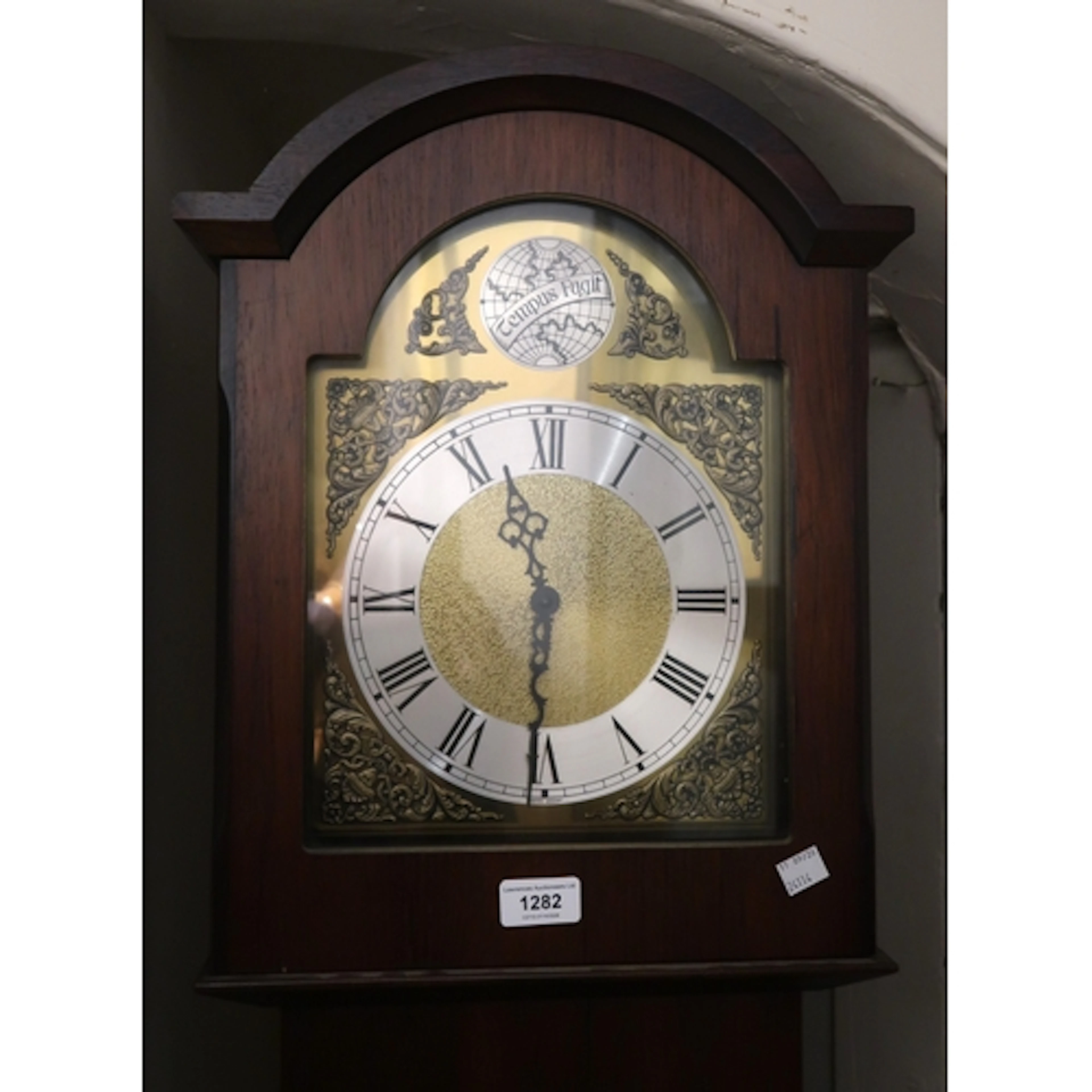 Modern grandmother clock with brass dial, having silvered ch...