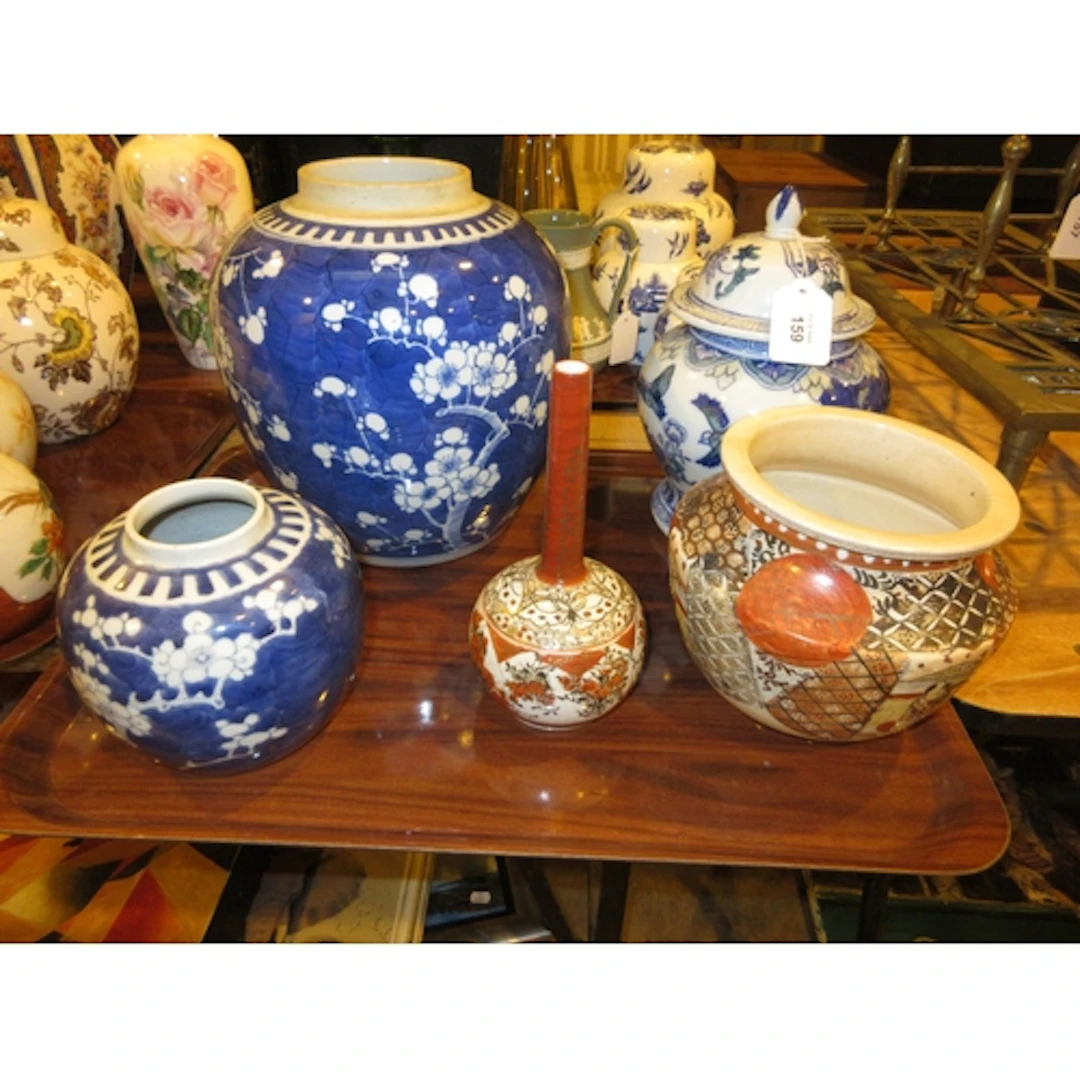 Two Chinese Porcelain Prunus Ginger Jars, Kutani Vase, Satsu...