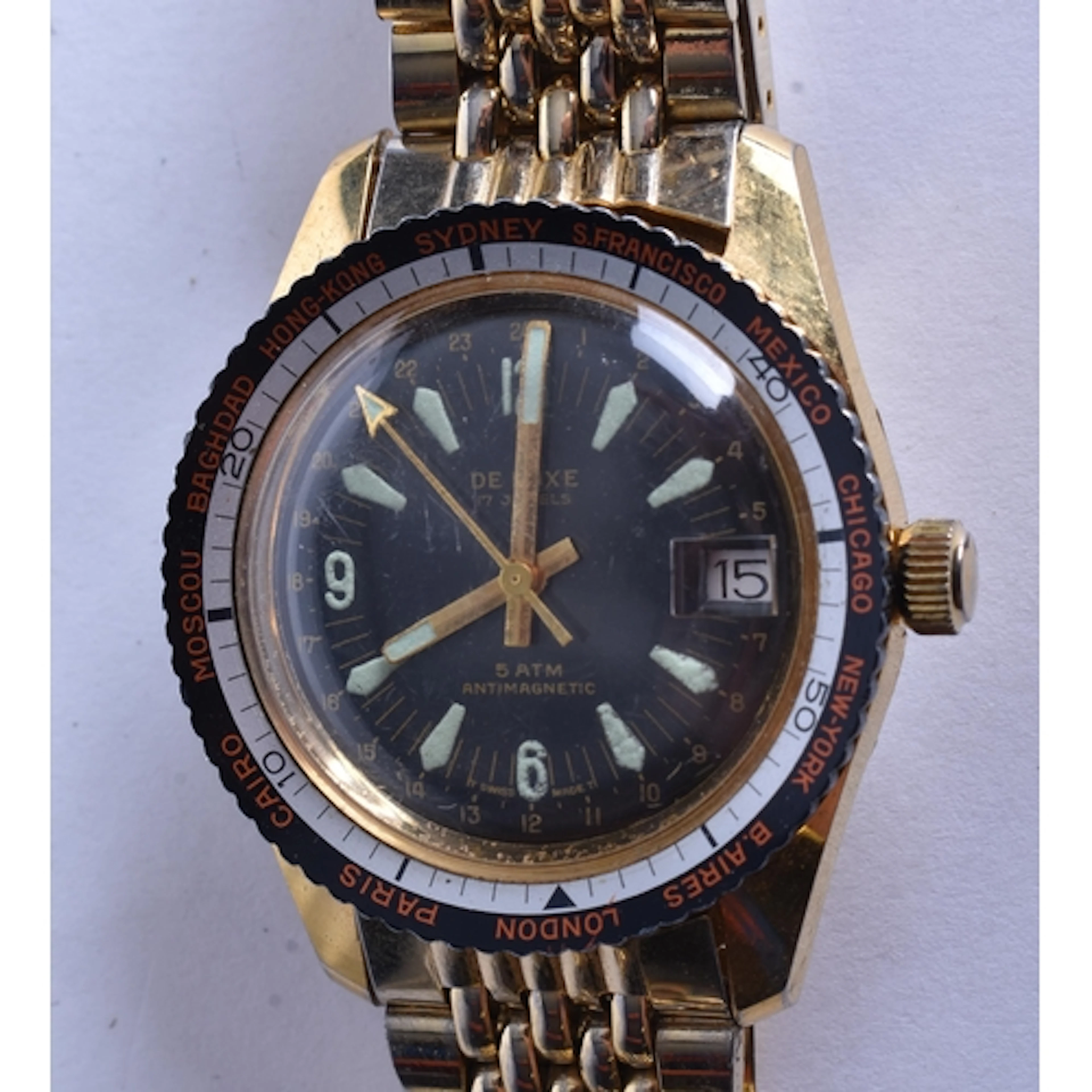 Vintage De Luxe Gold Tone Hand Wind Skin Diver Watch Working...