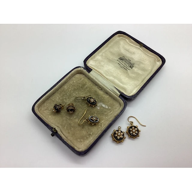 Decorative Victorian Mourning Style Earrings, each with seed...