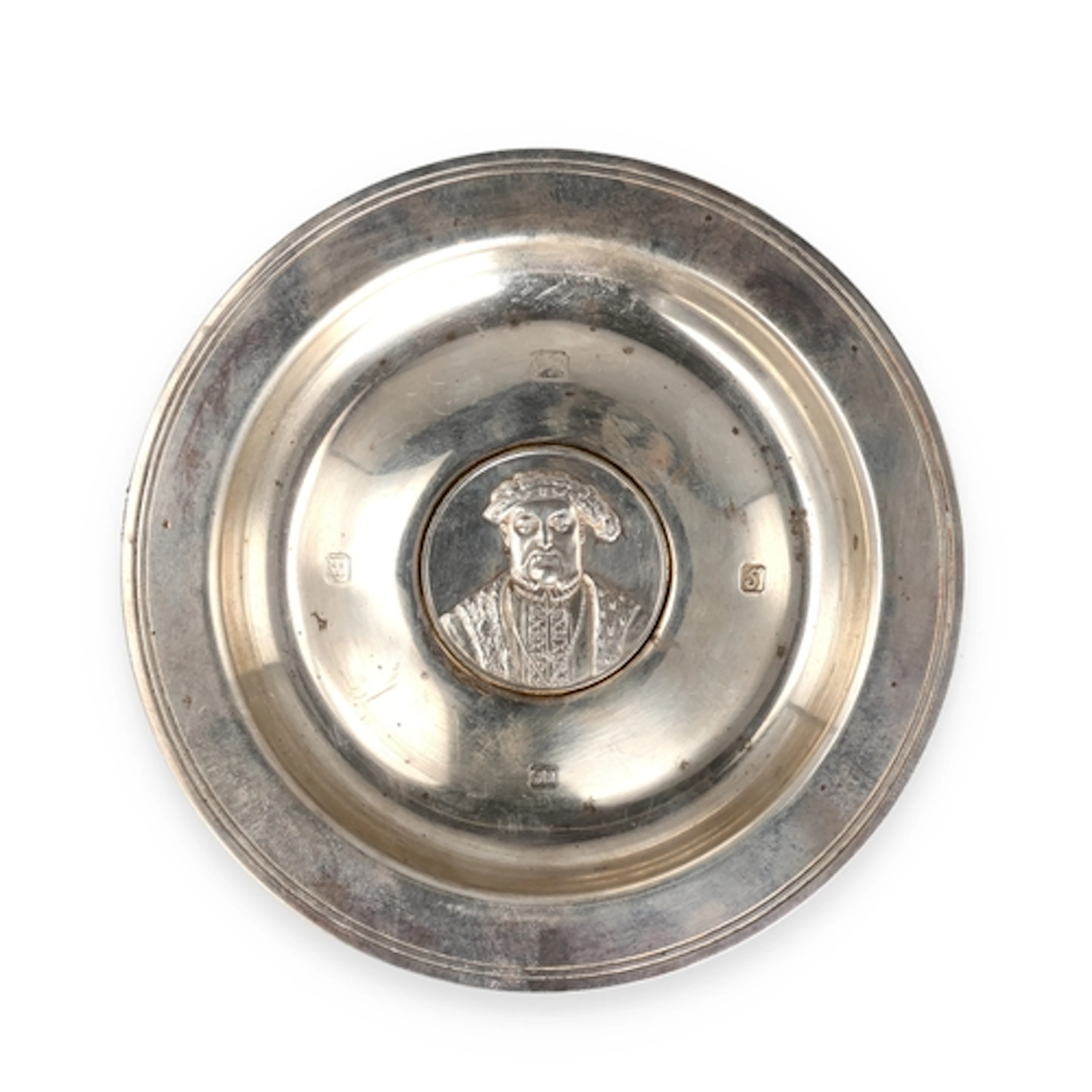 A SILVER ARMADA DISH COMMEMORATING HENRY VIII, LONDON 1973 A...