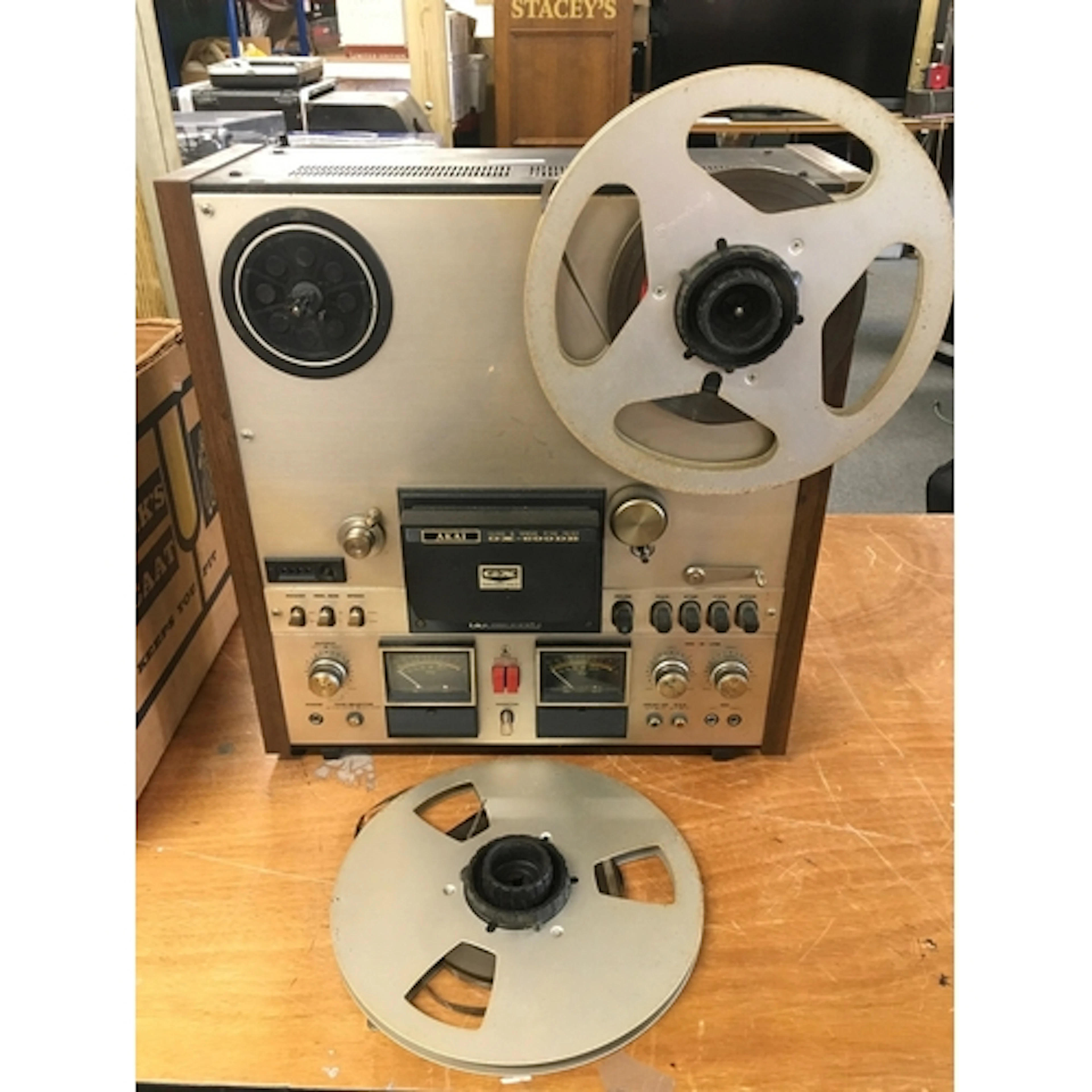A vintage Akai GX 600DB reel to reel player and a collection...