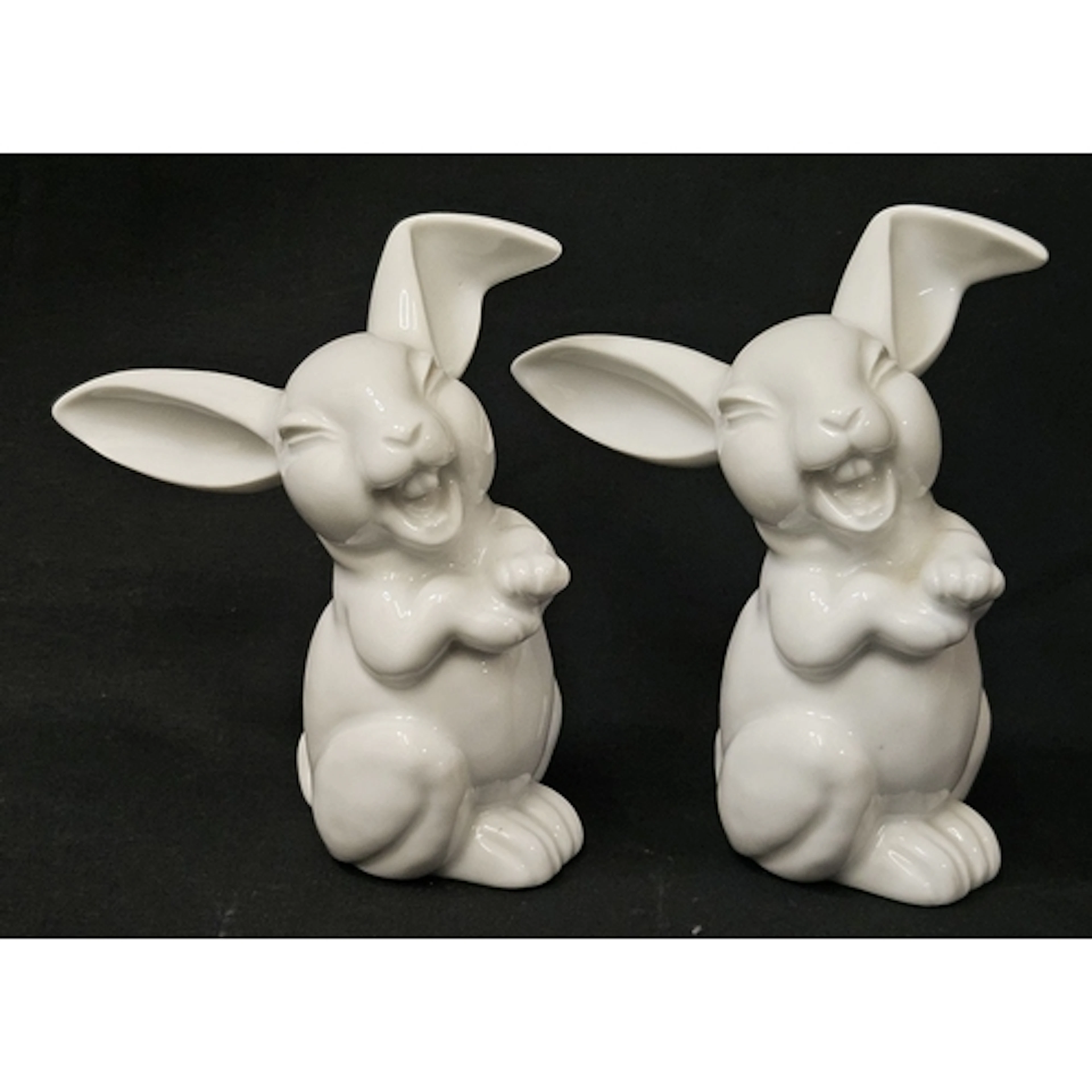 2 Vintage Rosenthal White Porcelain Laughing Rabbit Figurine...