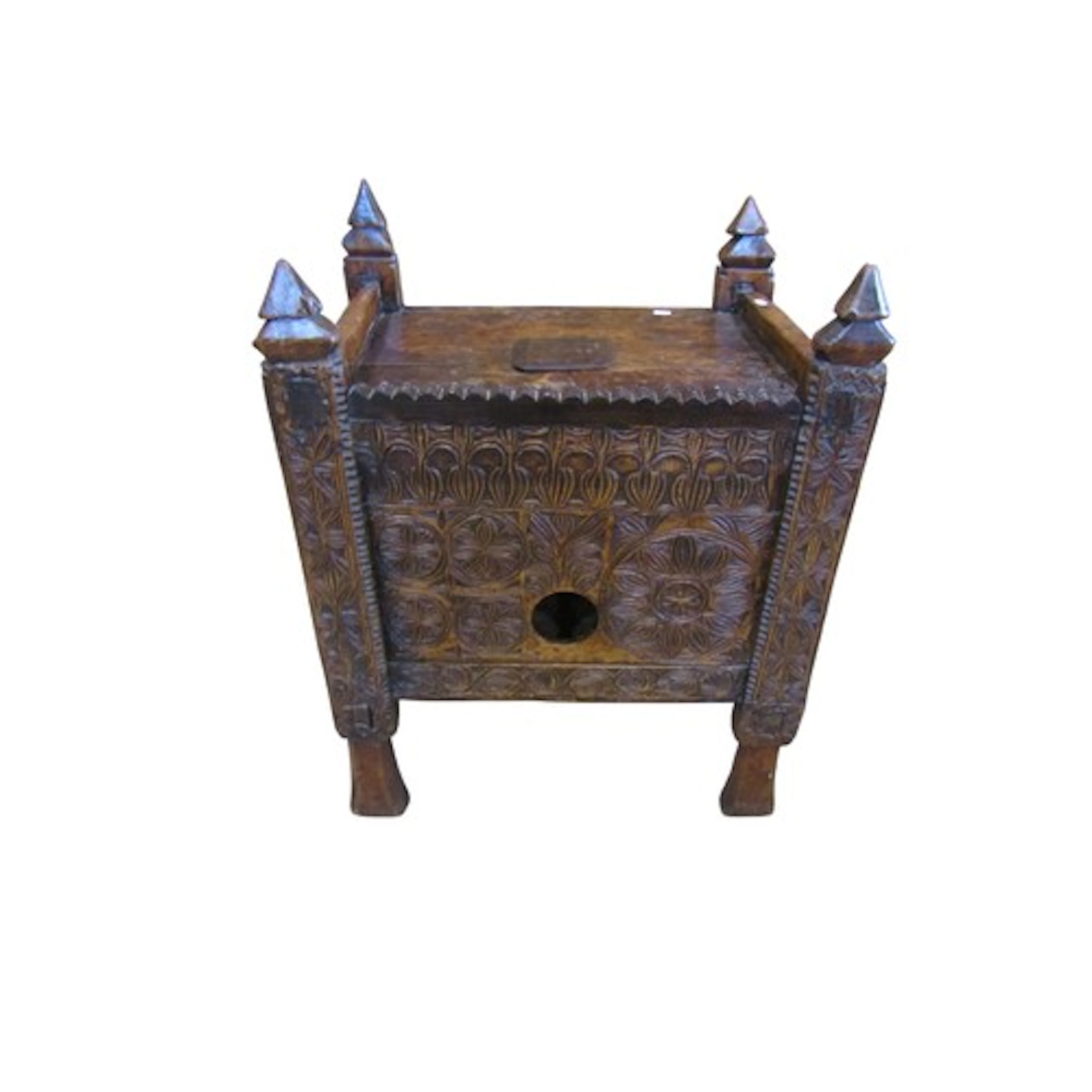 A small old Pakistani dowry chest, with repeating carved det...