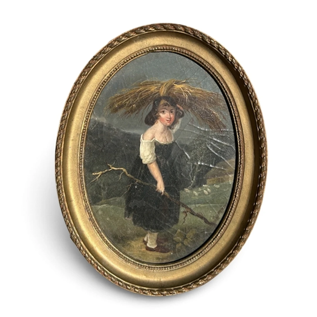 19TH CENTURY ENGLISH SCHOOL: YOUNG GIRL CARRYING A BUNDLE OF...