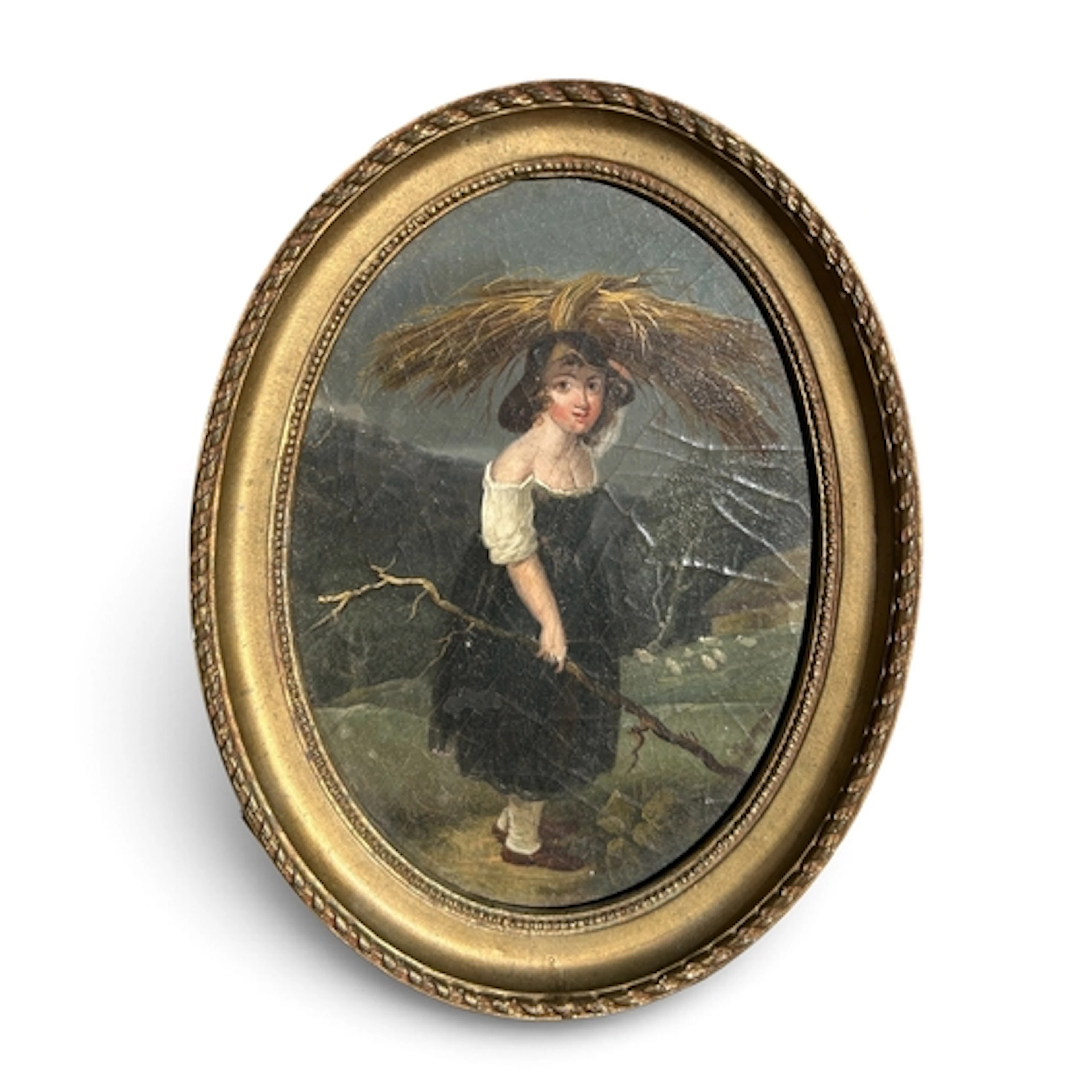 19TH CENTURY ENGLISH SCHOOL: YOUNG GIRL CARRYING A BUNDLE OF...