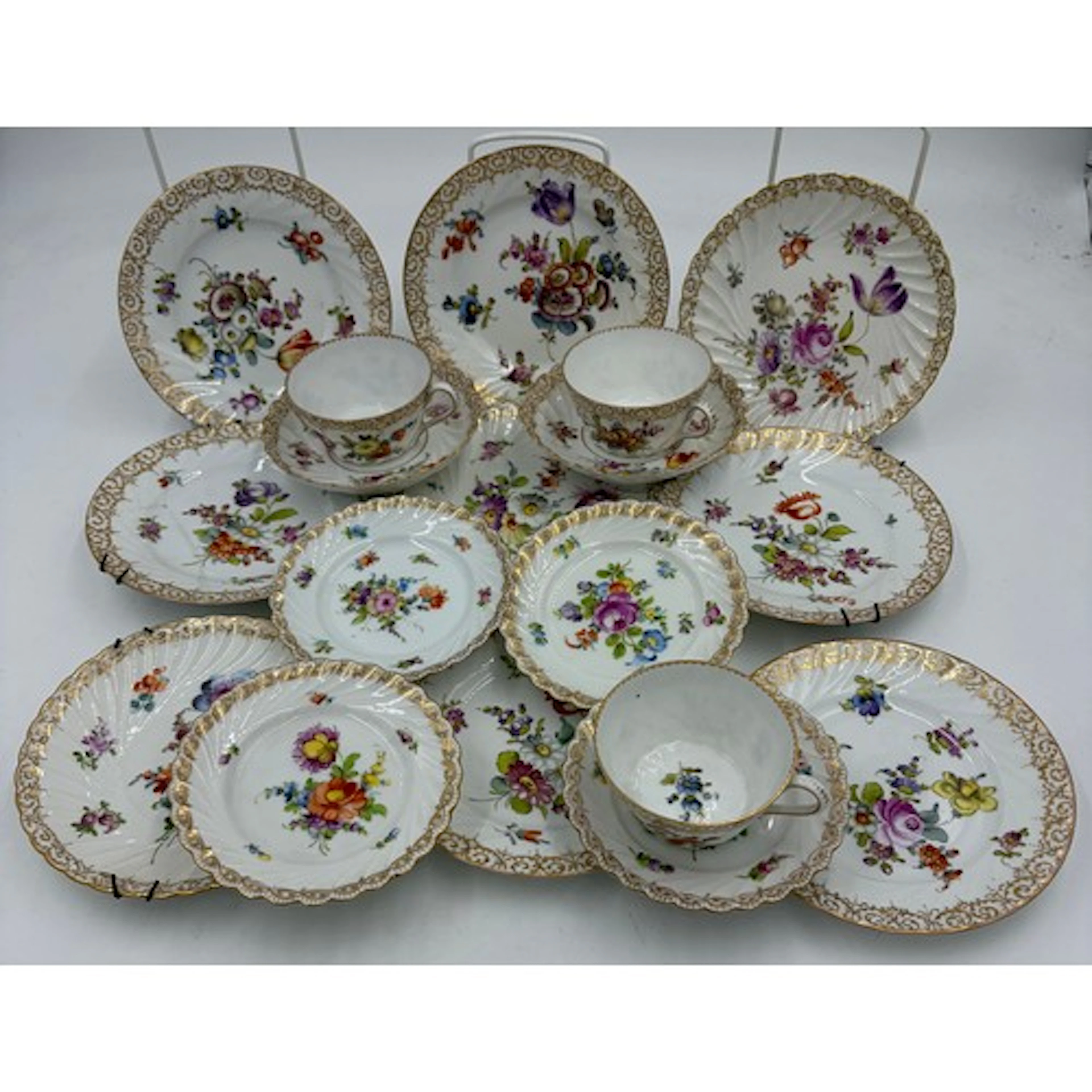 Dresden porcelain part tea service with hand painted floral ...