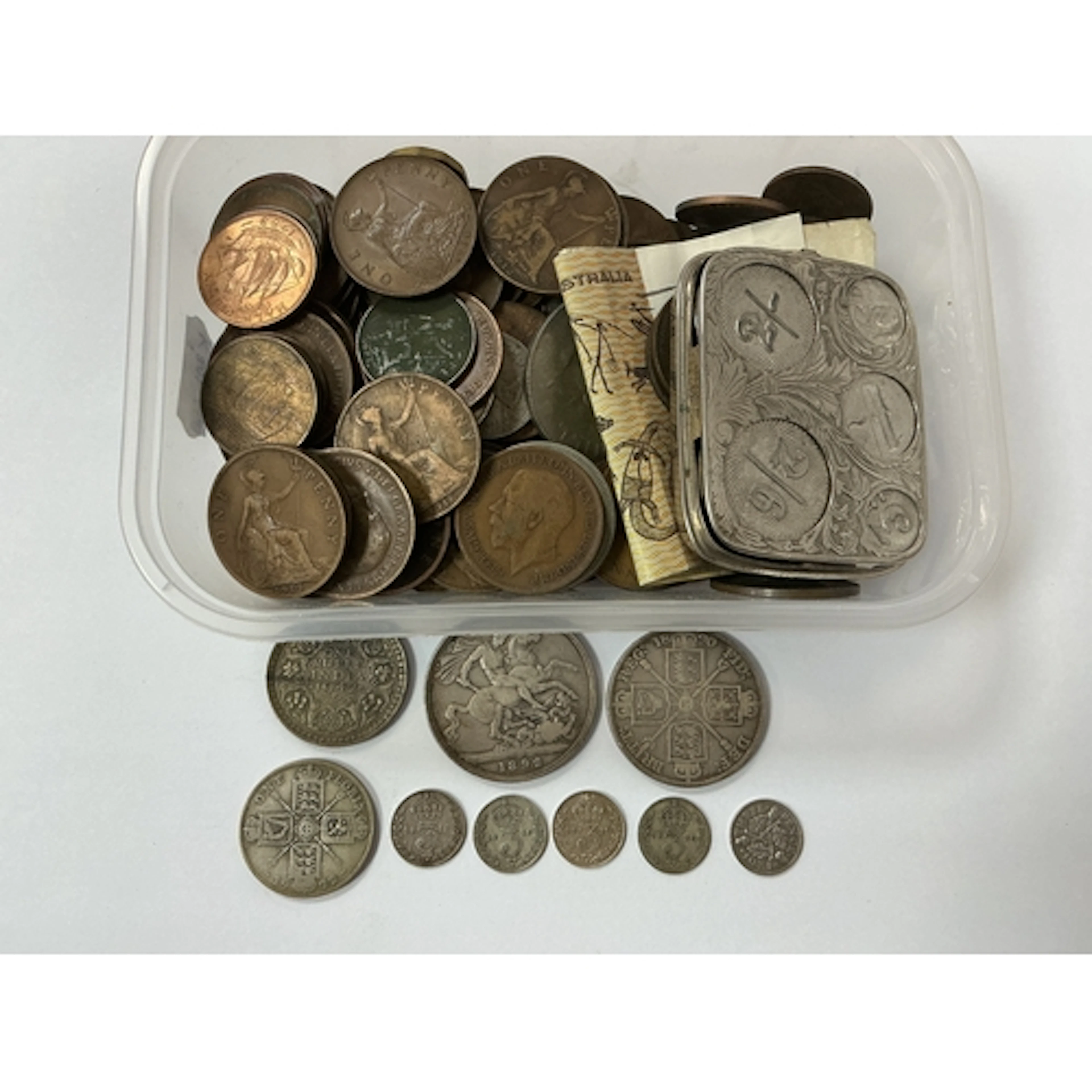 Collection Of Coins And Banknotes, includes a Victoria 1892 ...