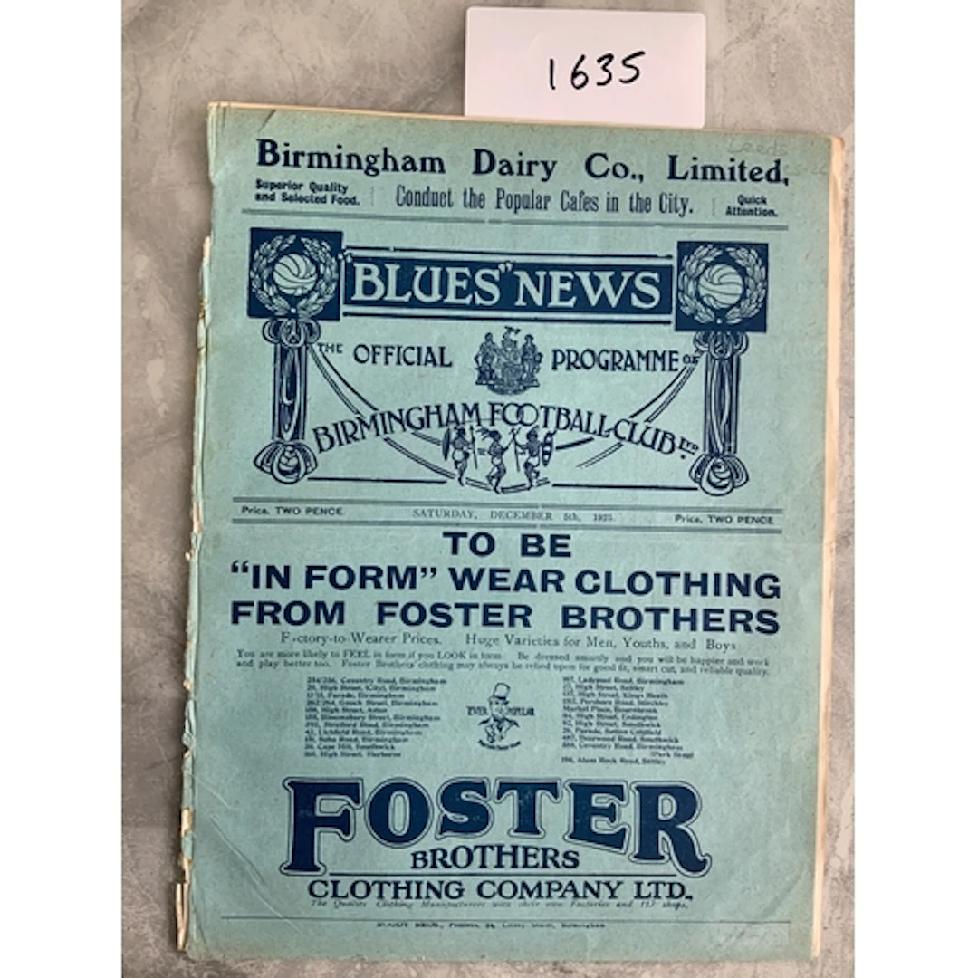 1925 - 1926 Birmingham City v Leeds United Football Programm...