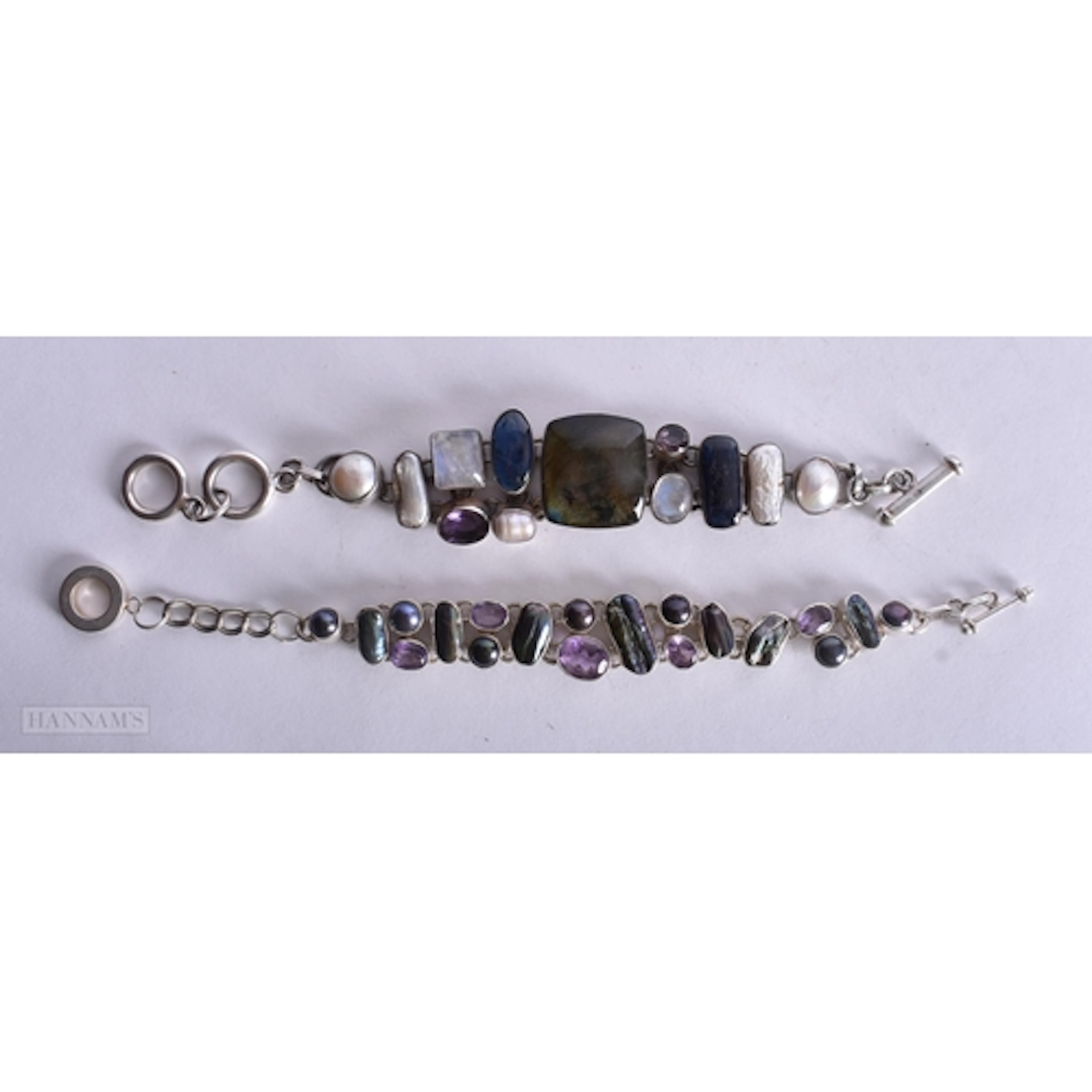 Collection of Sterling Silver Gemstone Bracelets inc. Labrad...