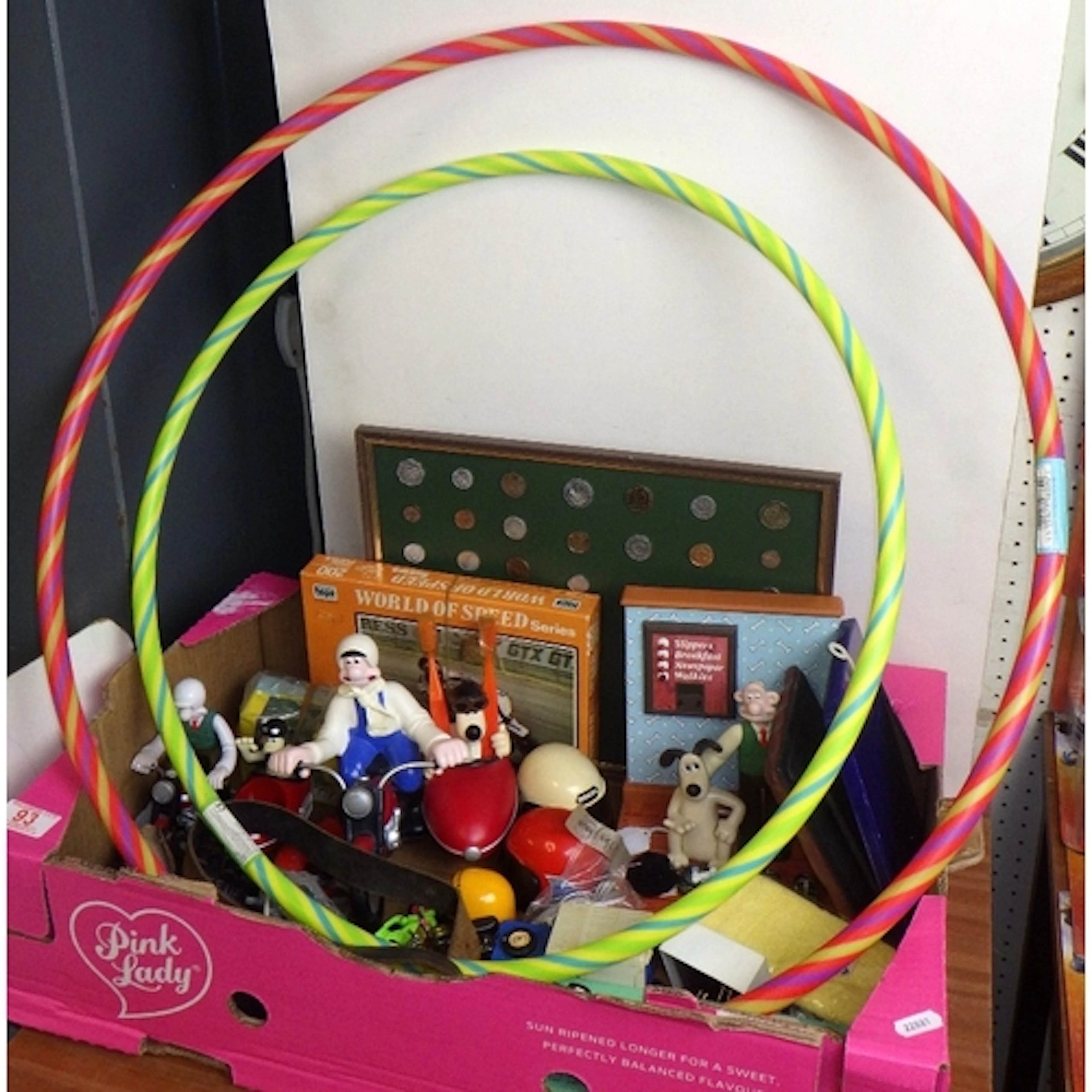 A qty of toys, hola hoops etc