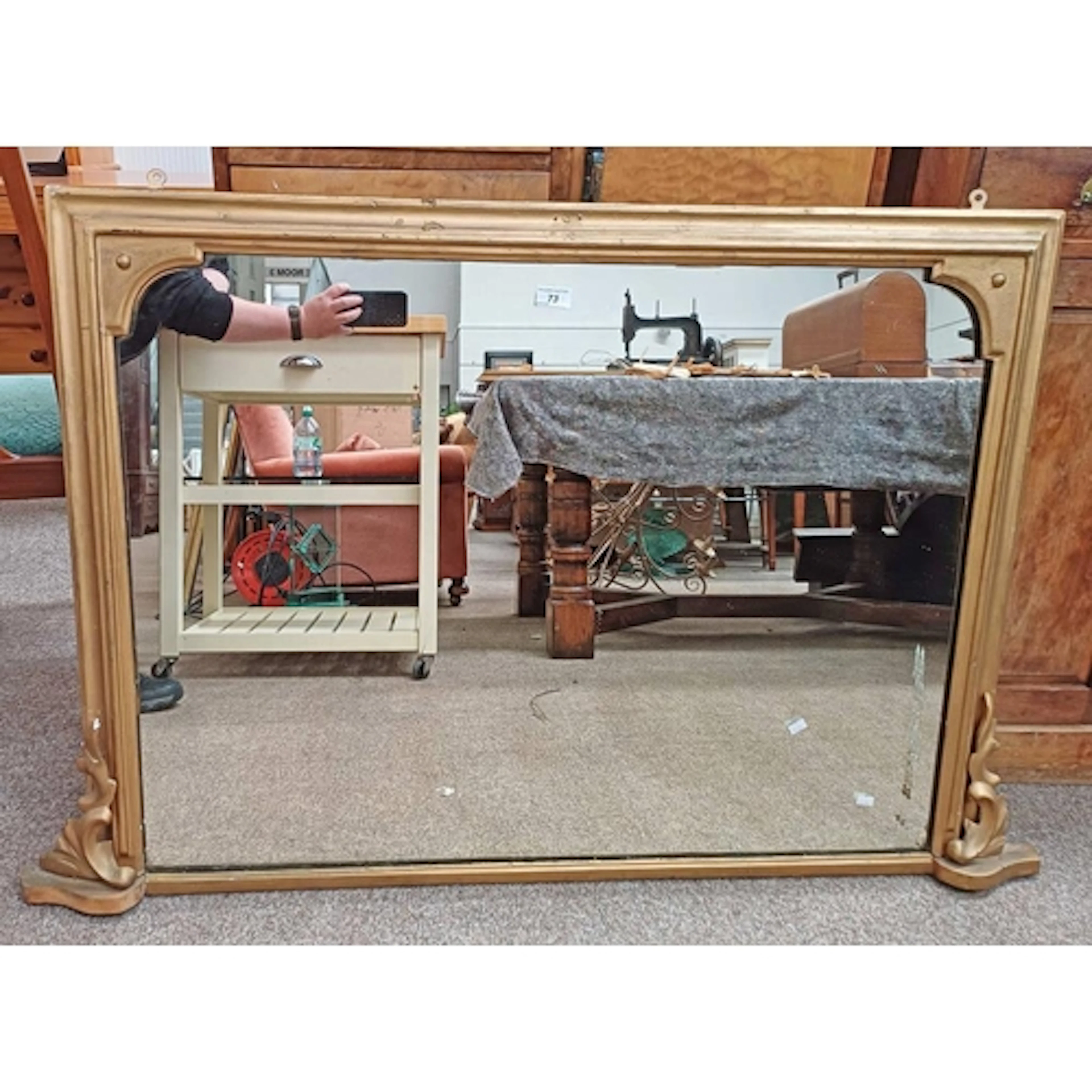 19TH CENTURY GILT FRAMED OVERMANTLE MIRROR, GLASS 70 X 97 CM