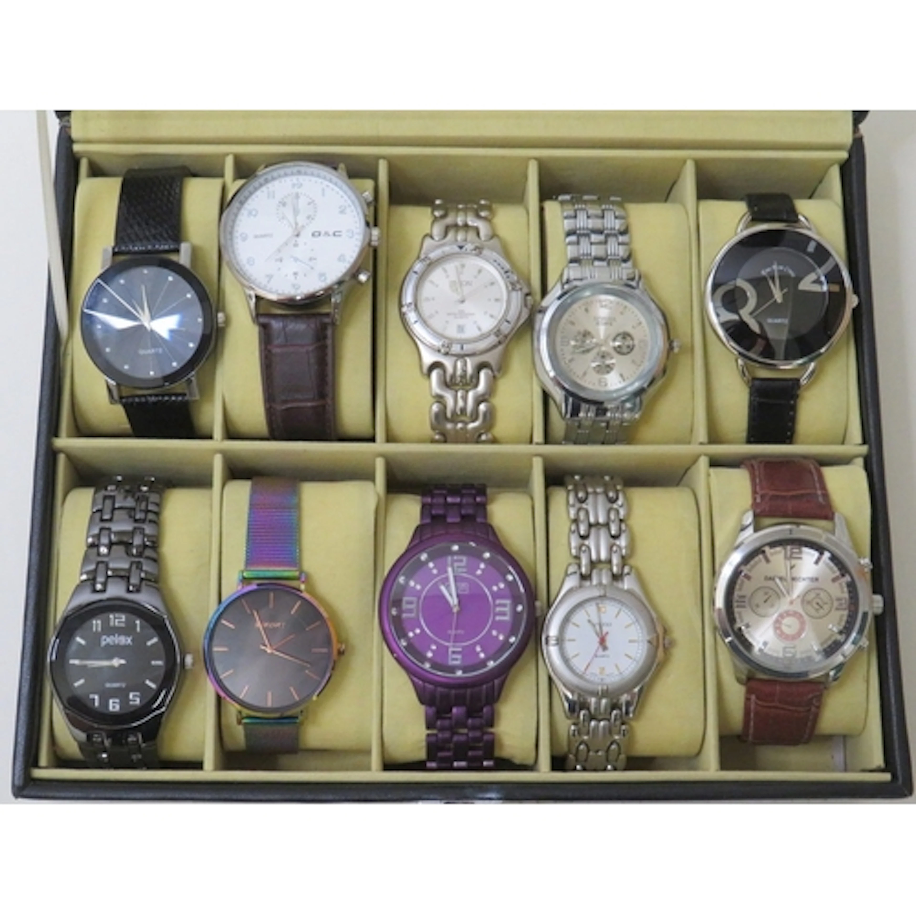 10 Wrist Watches in case incl. Zeon, Rosra, Eton etc. box ap...