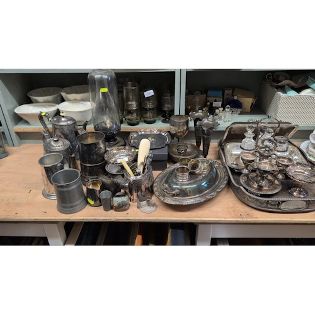 A quantity of silver-plated and pewter tablewares, including...