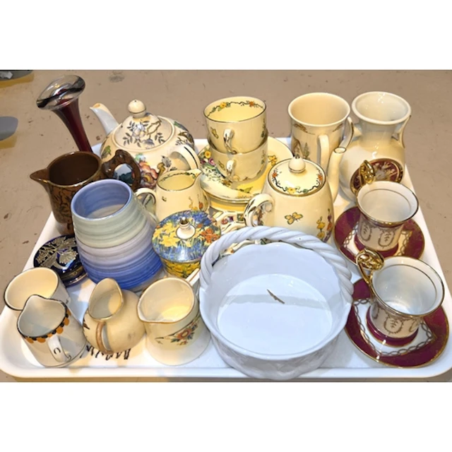 A pair of modern Limoges cabinet cups and saucers; a Crown S...