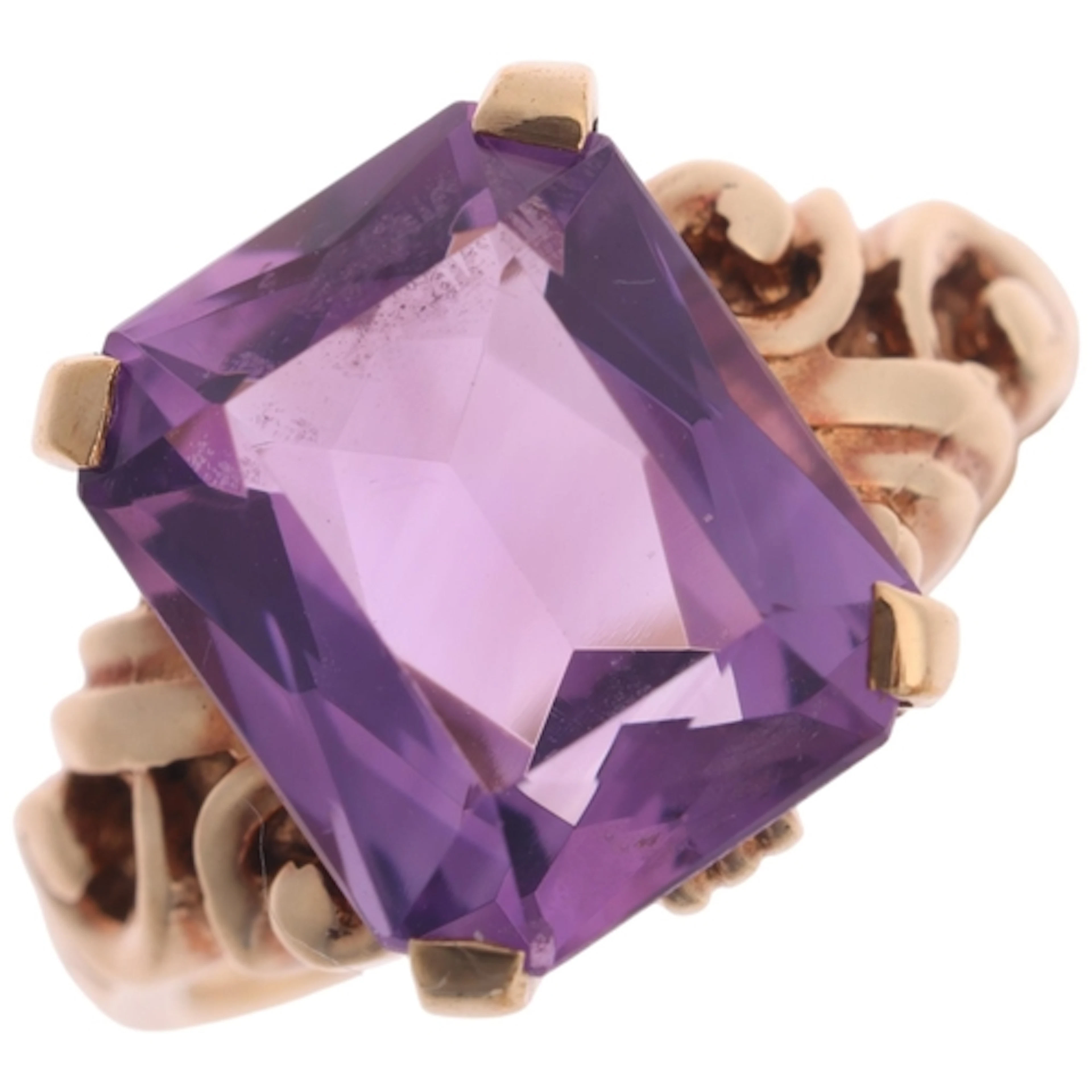 A Vintage 9ct gold single stone amethyst ring, maker PP Ltd,...