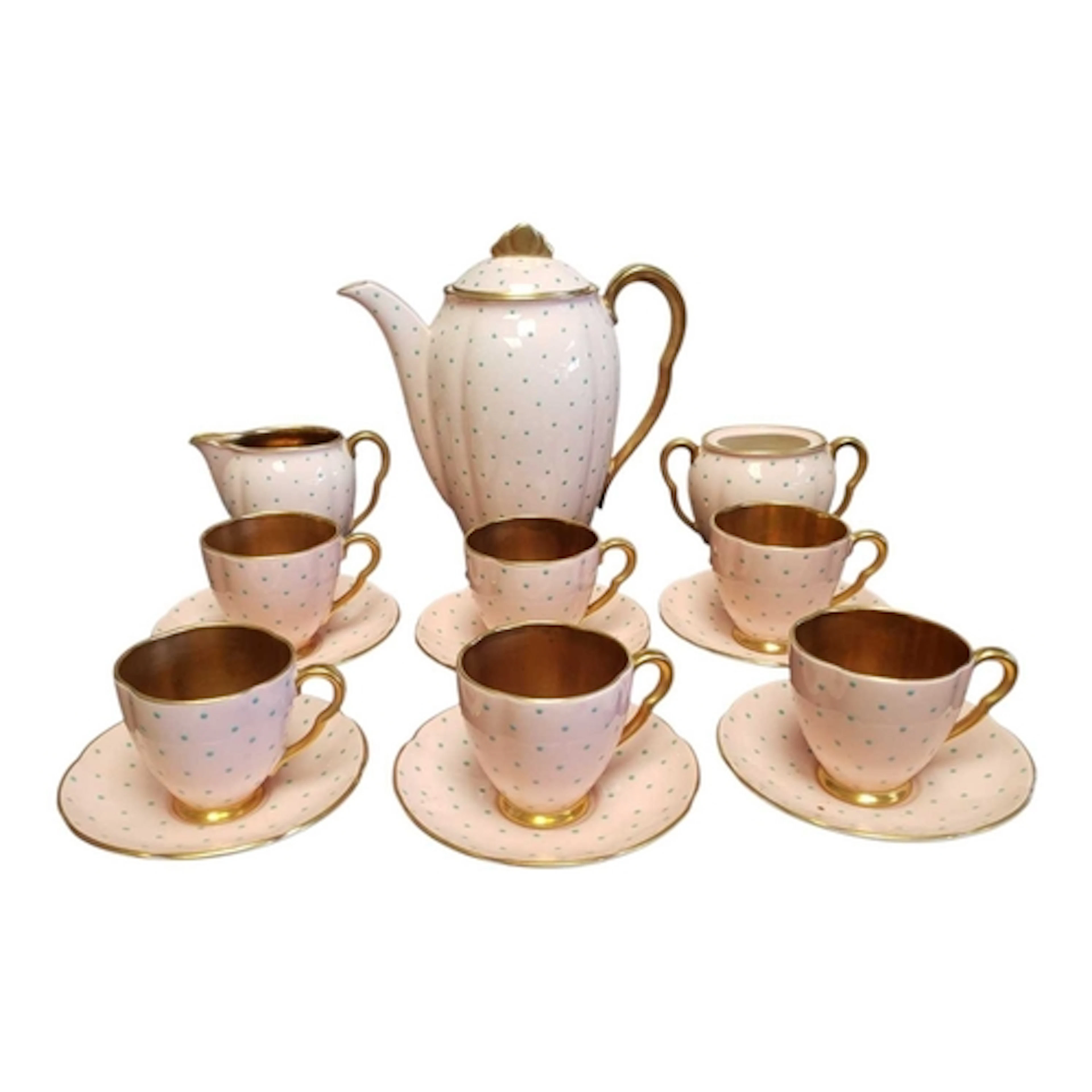 Carlton Ware - 1930s Art Deco pink and green polka dot ceram...