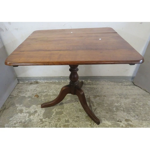 Antique Oak Flip Top Table, turned central column, tripod su...