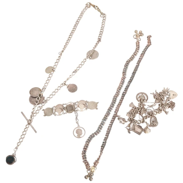 Various silver jewellery, including Albert chain necklace wi...