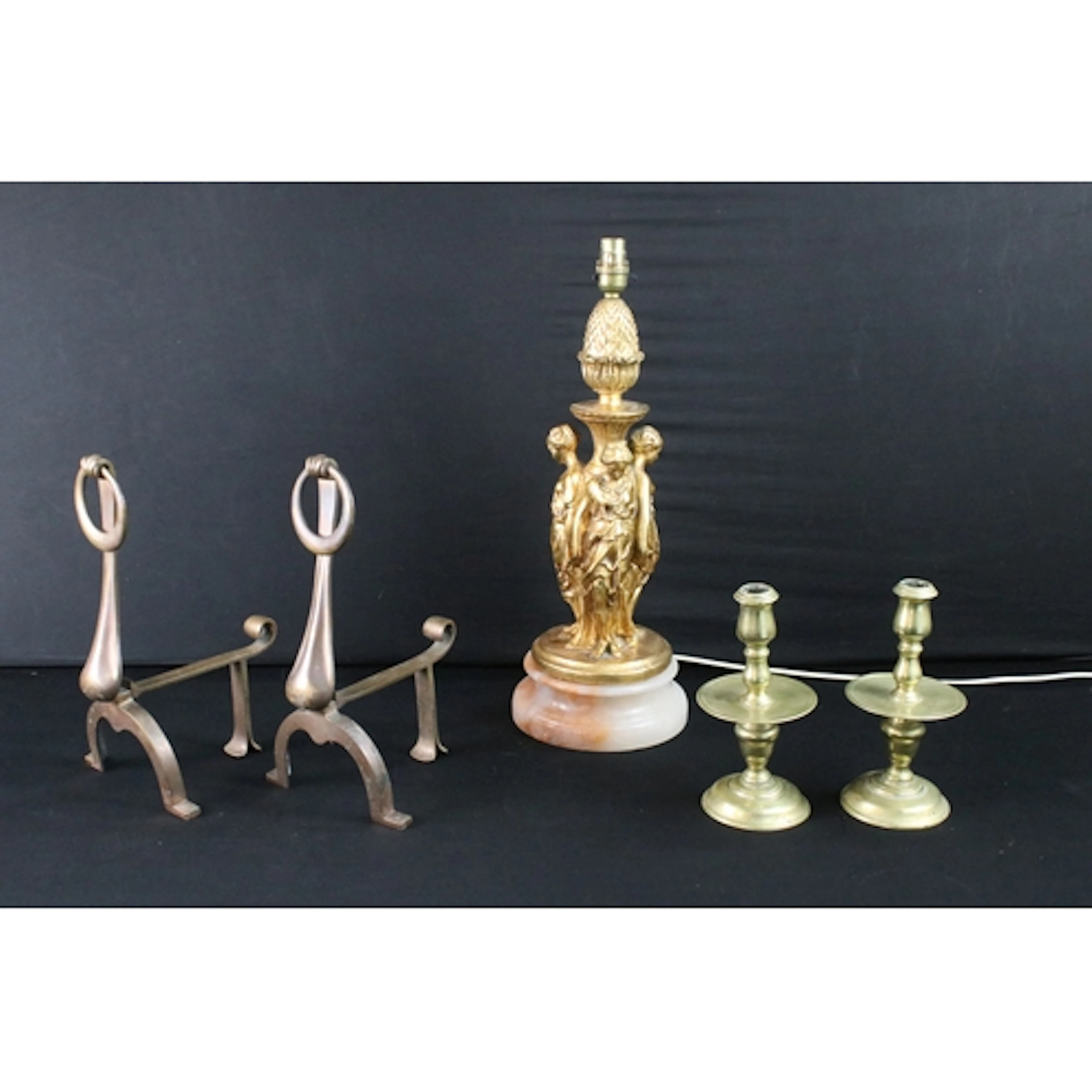 Pair of antique brass Heemskerk type candlesticks, having ty...