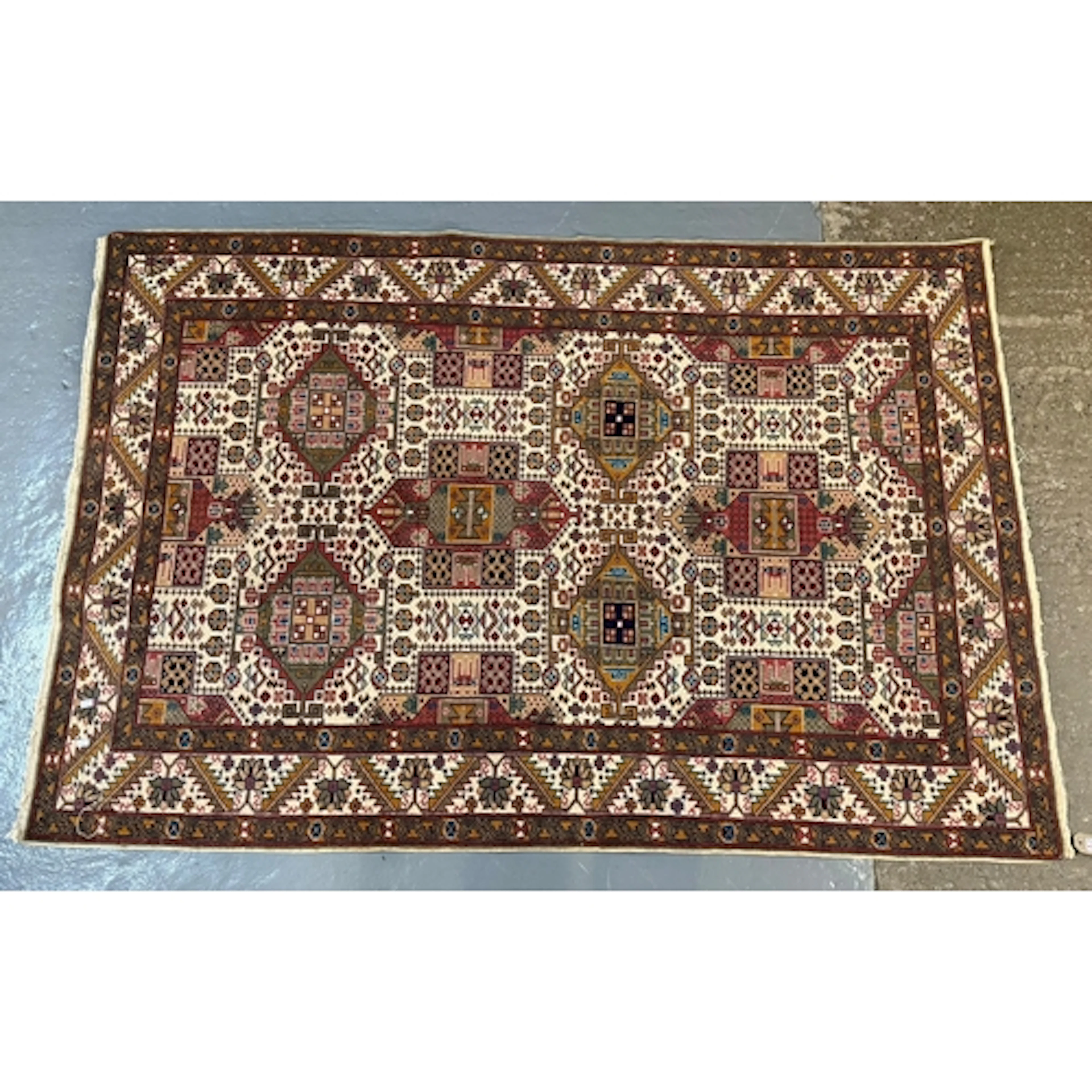 Hand knotted geometric tribal rug, Oushak style, with centra...